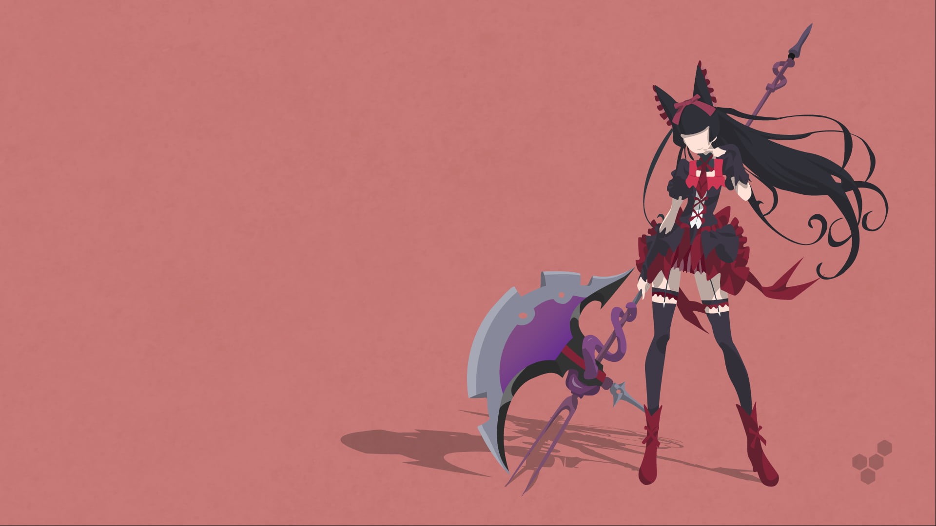 thigh-highs, digital, nature, simple background, plant, copy space, anime, garter belt, red, 1080P, indoors, shadow, mercury, close-up, fought, colored background, HD Wallpaper