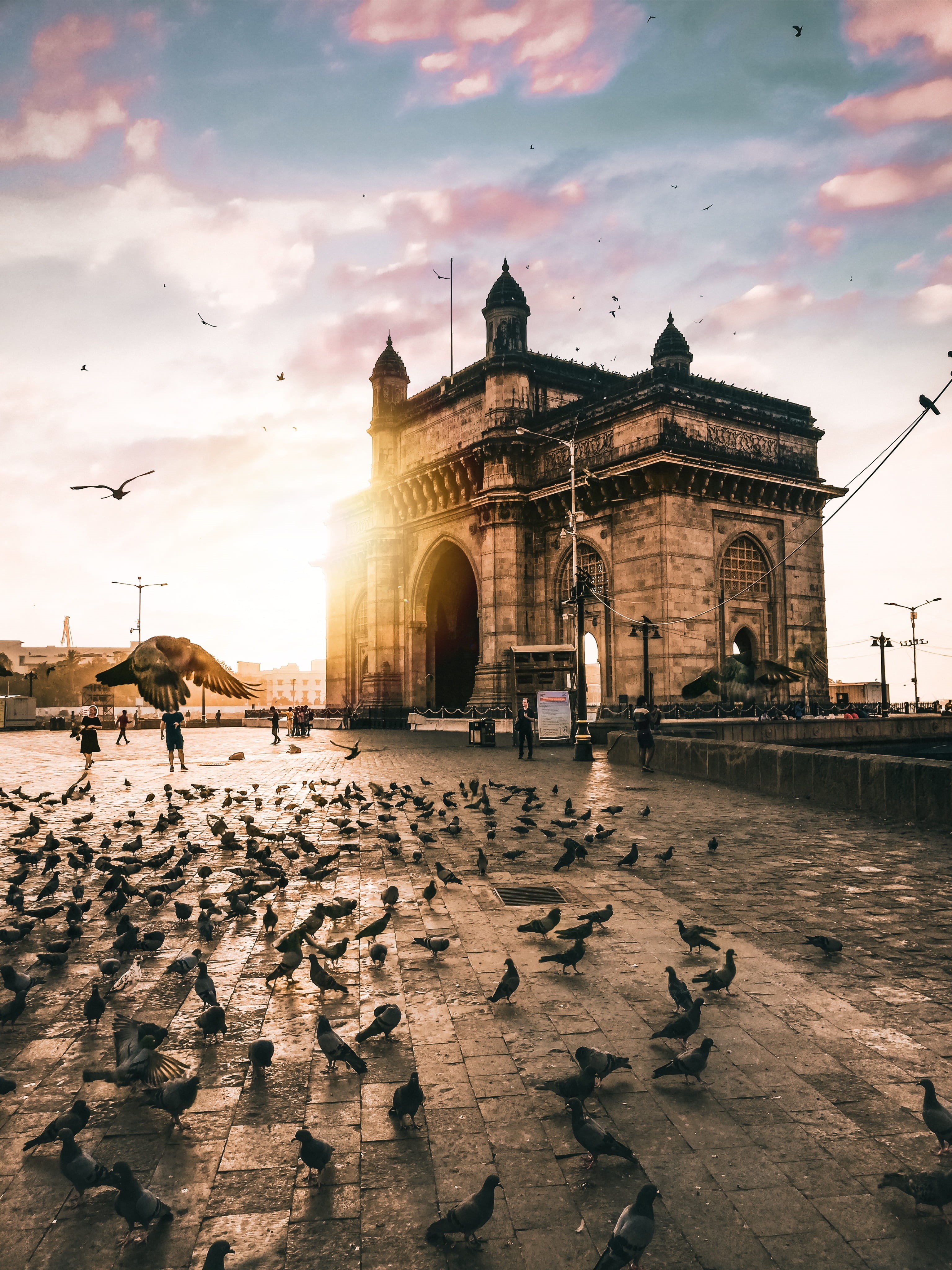 built structure, 4K, outdoors, #flare, religion, town square, sky, plaza, #tones, place of worship, human, building exterior, town, the past, mumbai, cloud - sky, Phone HD Wallpaper