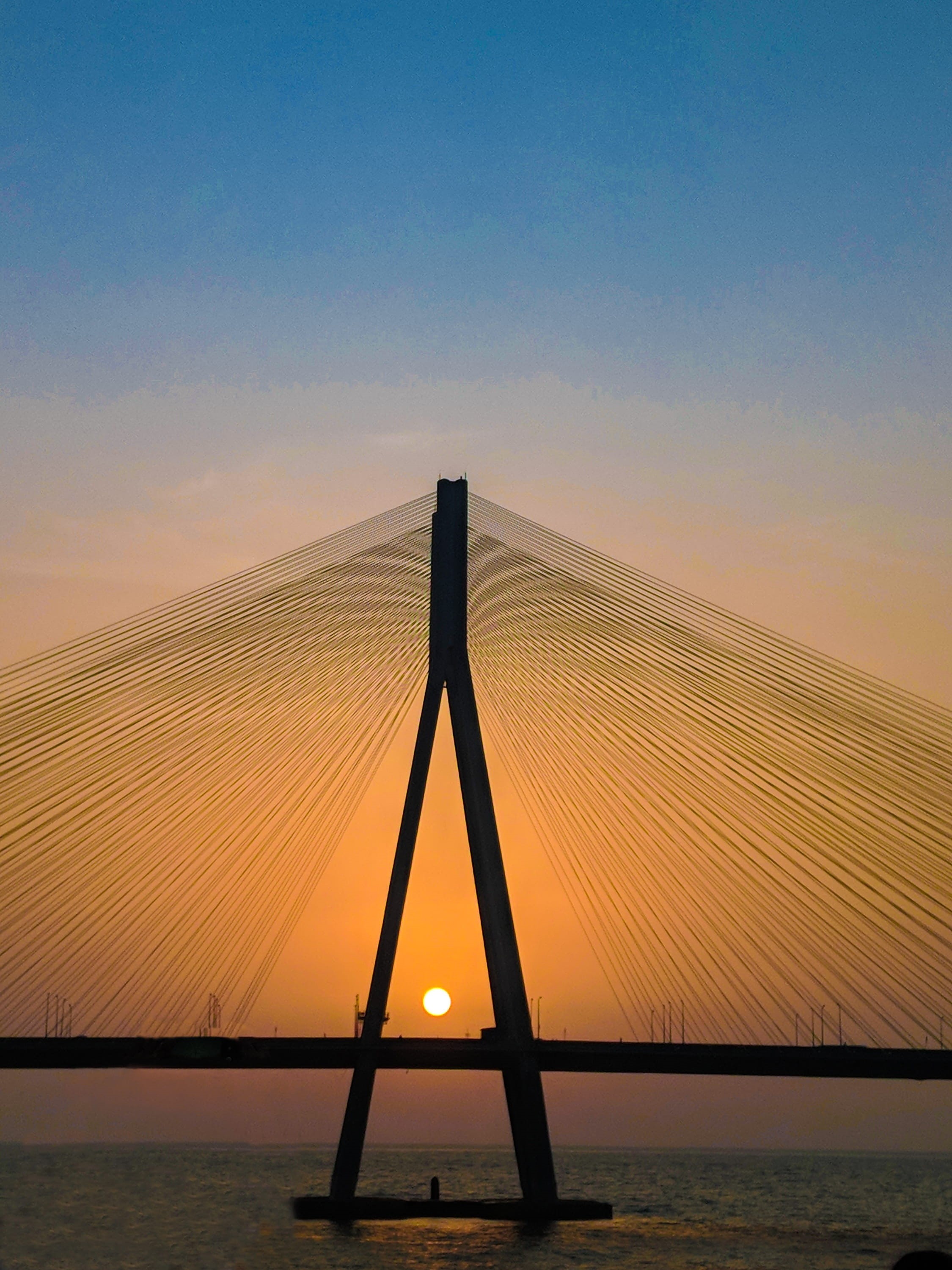 bridge, sea, mumbai, water, 2K, built structure, connection, transportation, bridge - man made structure, architecture, nature, scenics - nature, orange color, Phone HD Wallpaper