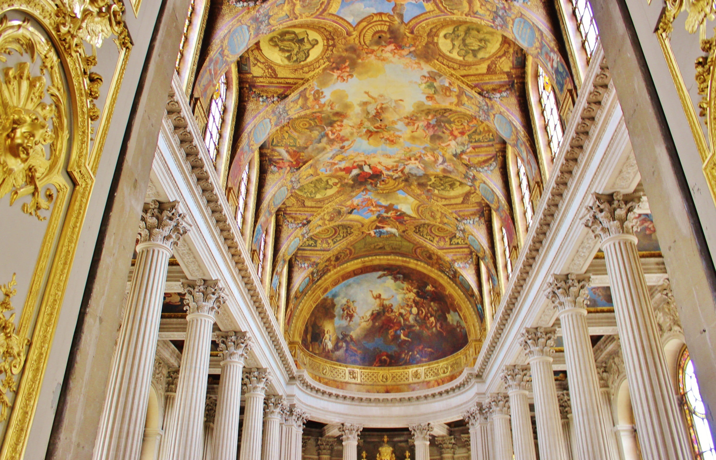 fresco, famous, building, france, spirituality, paris, inside, indoors, palace, altar, church, marie antionette, versailles, white, place of worship, historical, HD Wallpaper