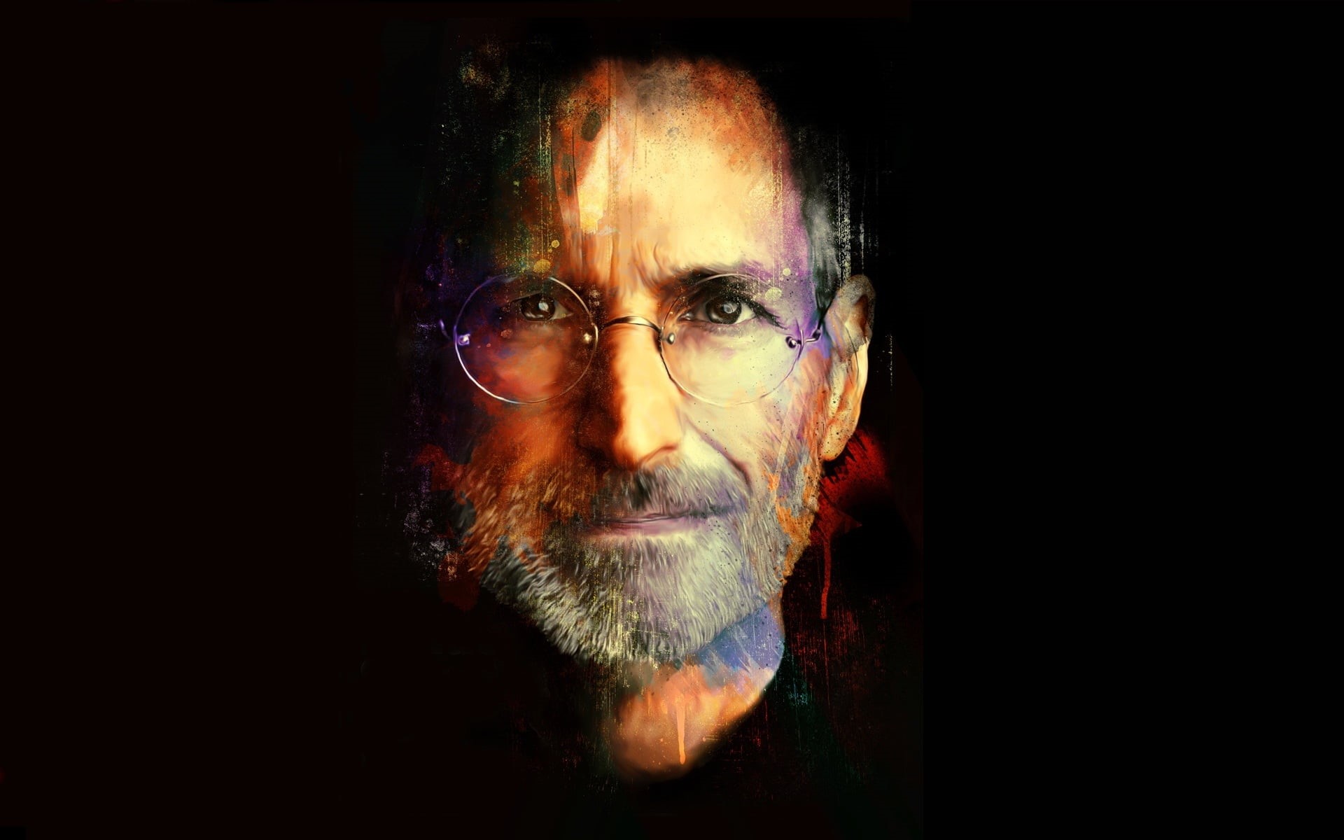 Steve jobs, black Background, mid adult, one Person, steve, mustache, people, digital composite, looking, facial hair, human Face, fine Art Portrait, glasses, HD Wallpaper