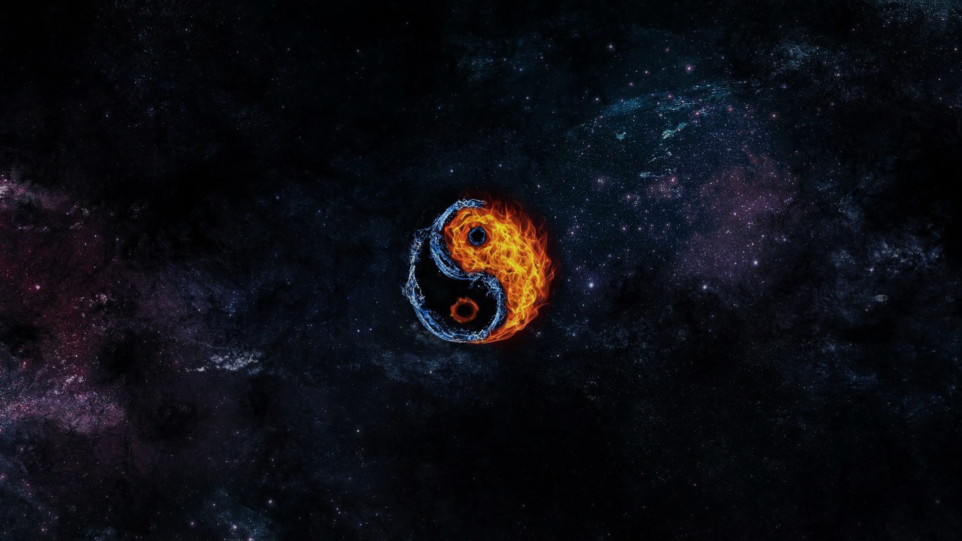 beauty in nature, fire, one animal, orange color, elements, marine, fish, animal themes, yang, nature, stars, Space, no people, 1080P, yin, night, luminosity, HD Wallpaper