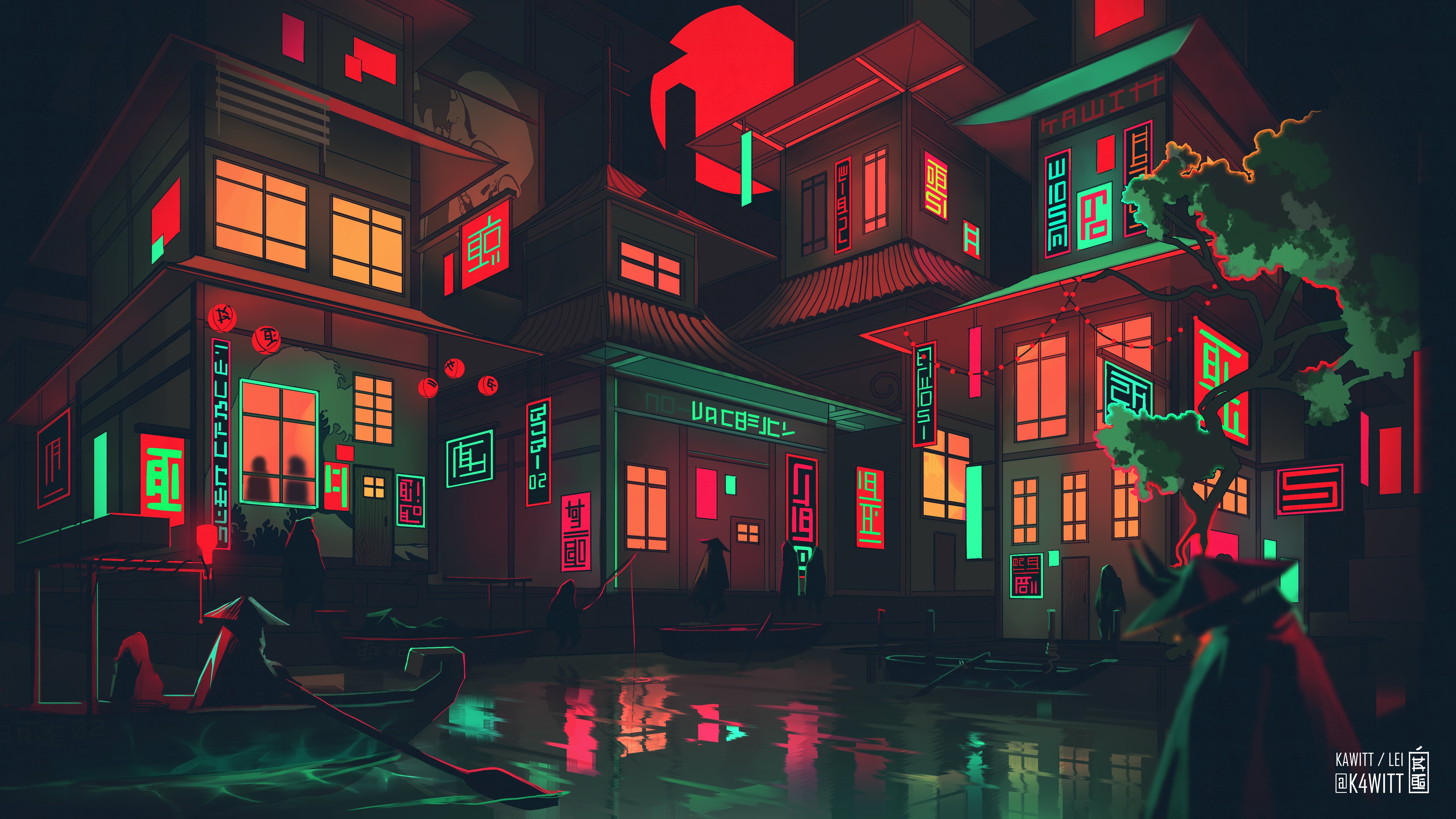 5K, Asian, digital art, neon, artwork, digital, HD Wallpaper