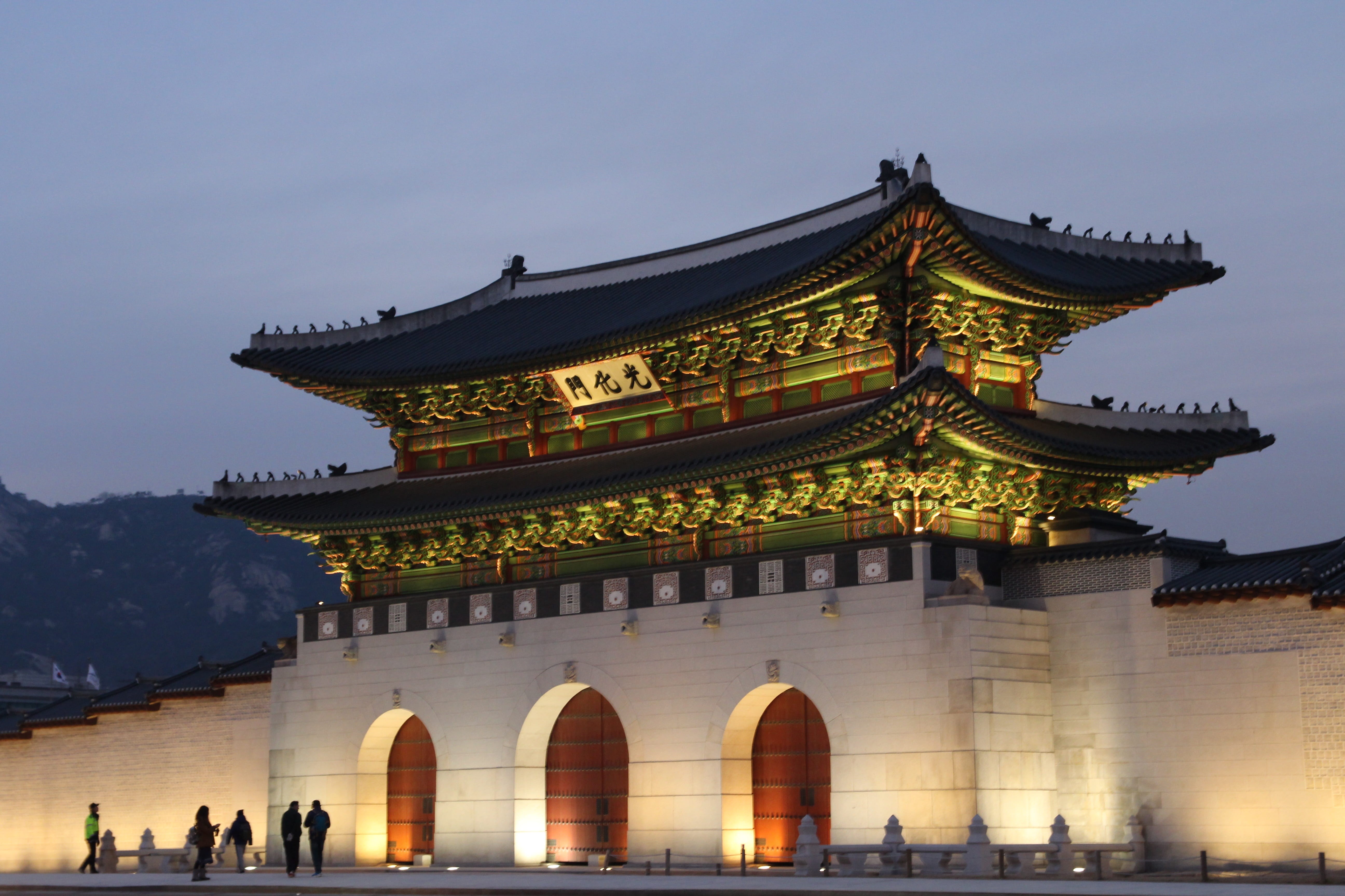gyeongbok palace, building exterior, illuminated, city, black, tourism, gwanghwamun, place of worship, travel destinations, historic sites, the past, architecture, HD Wallpaper