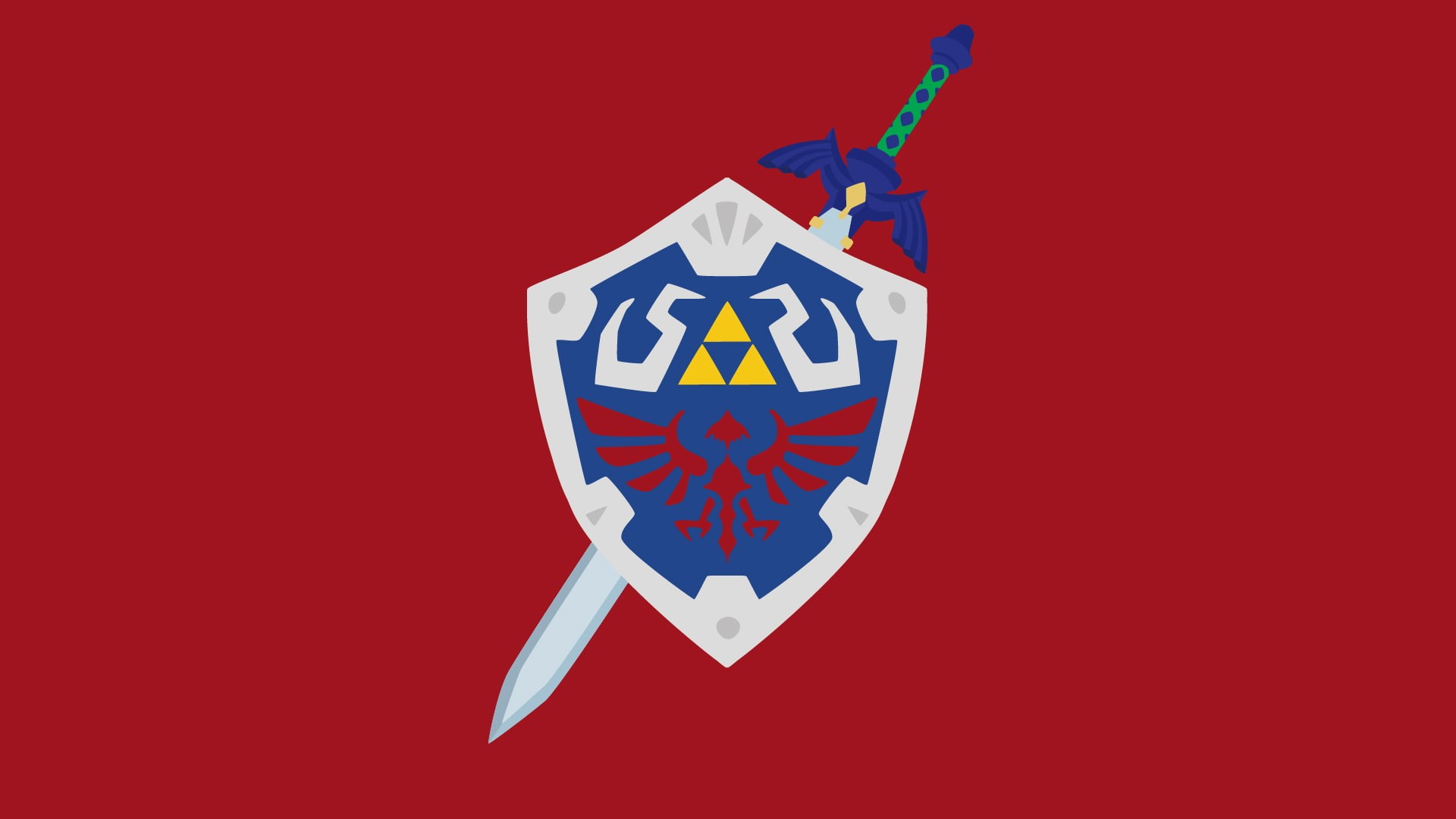 nintendo, video games, sword, hylian, red, master, shield, 1080P, zelda, triforce, hd, HD Wallpaper