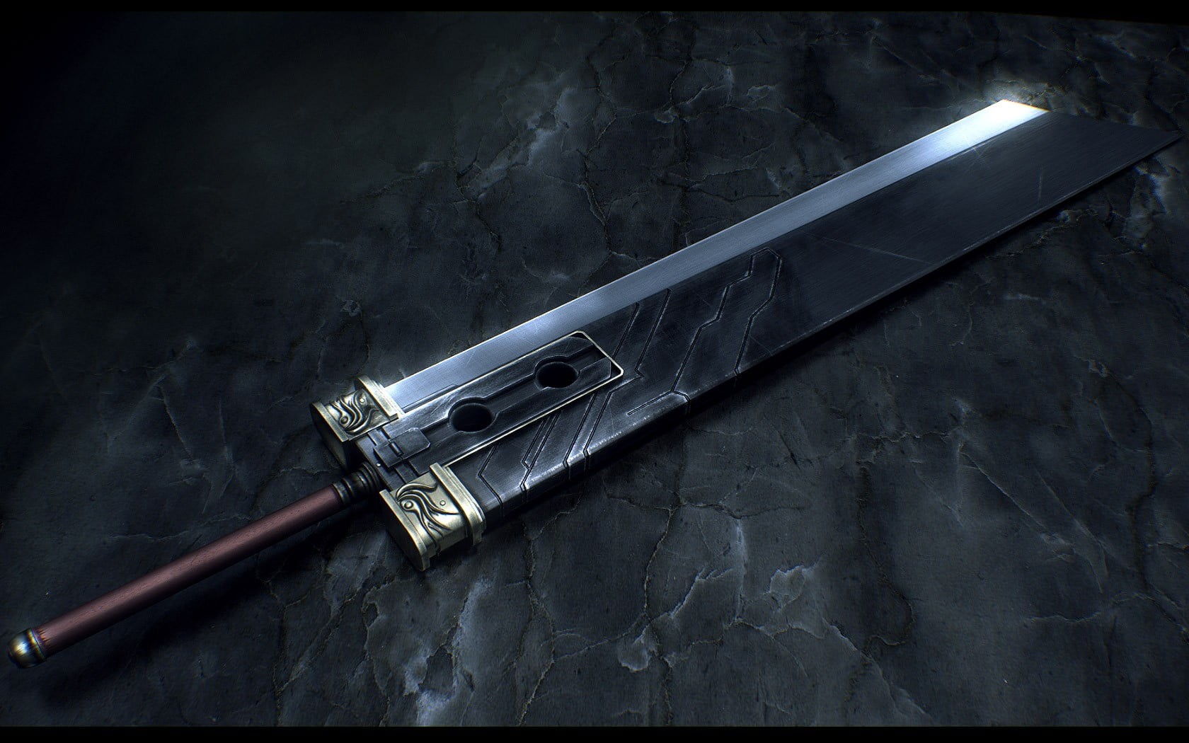 still life, Final Fantasy VII, buster sword, 720P, buster, sword, old, black color, fountain pen, auto post production filter, single object, retro styled, HD Wallpaper