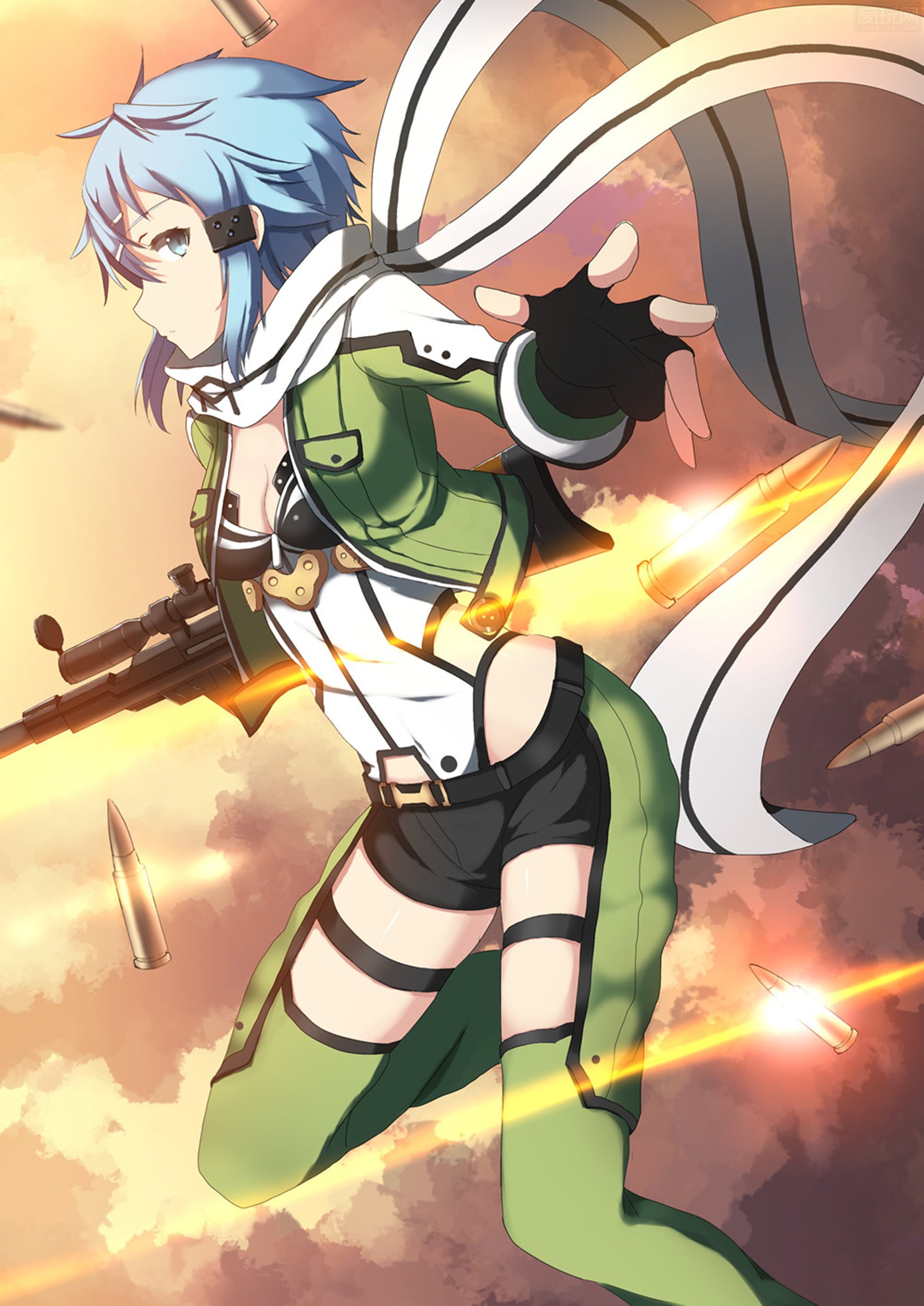 illustration, sport, day, robot, female, sky, art and craft, multi colored, anime, outdoors, creativity, sports clothing, Sword Art Online, adult, Sinon (Sword Art Online), Phone HD Wallpaper