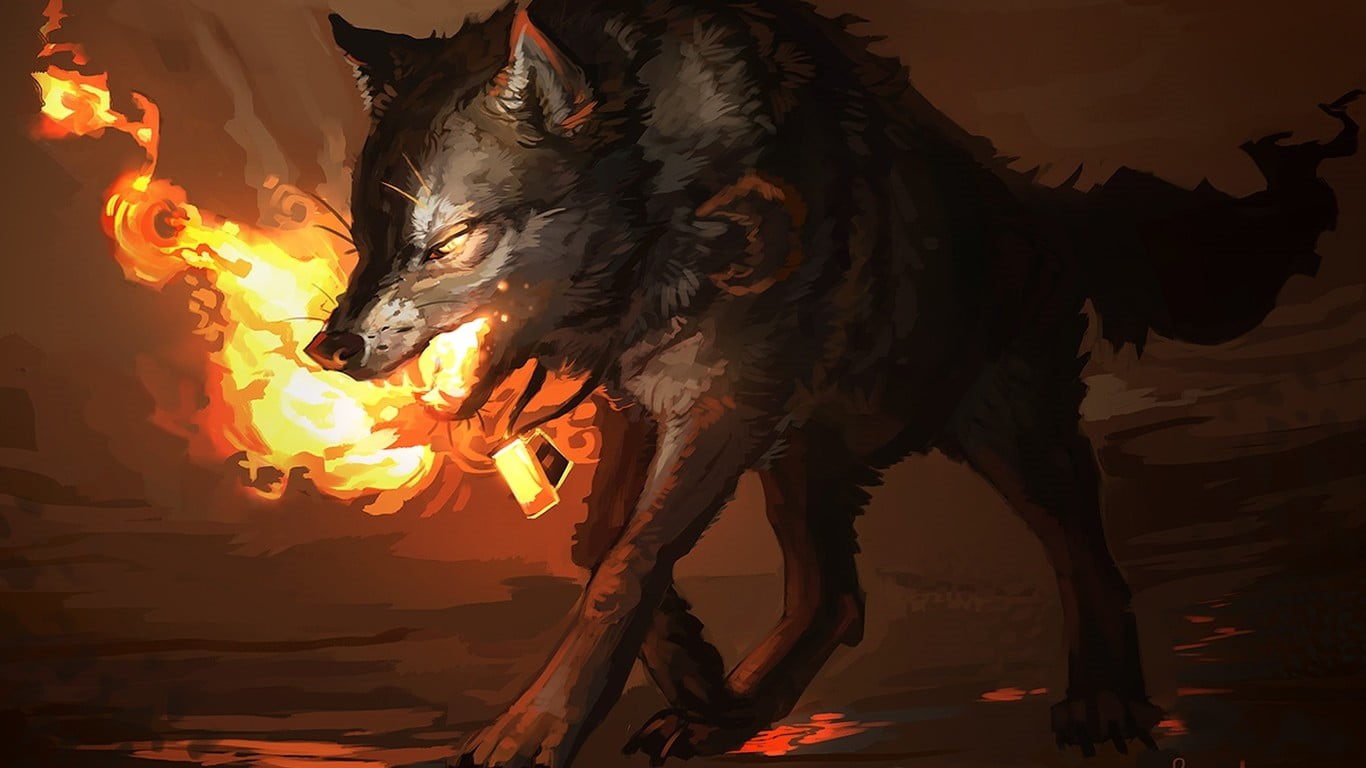wolf, glowing, orange color, tree, motion, 720P, fire - natural phenomenon, land, animal, heat - temperature, burning, outdoors, mammal, vertebrate, night, HD Wallpaper
