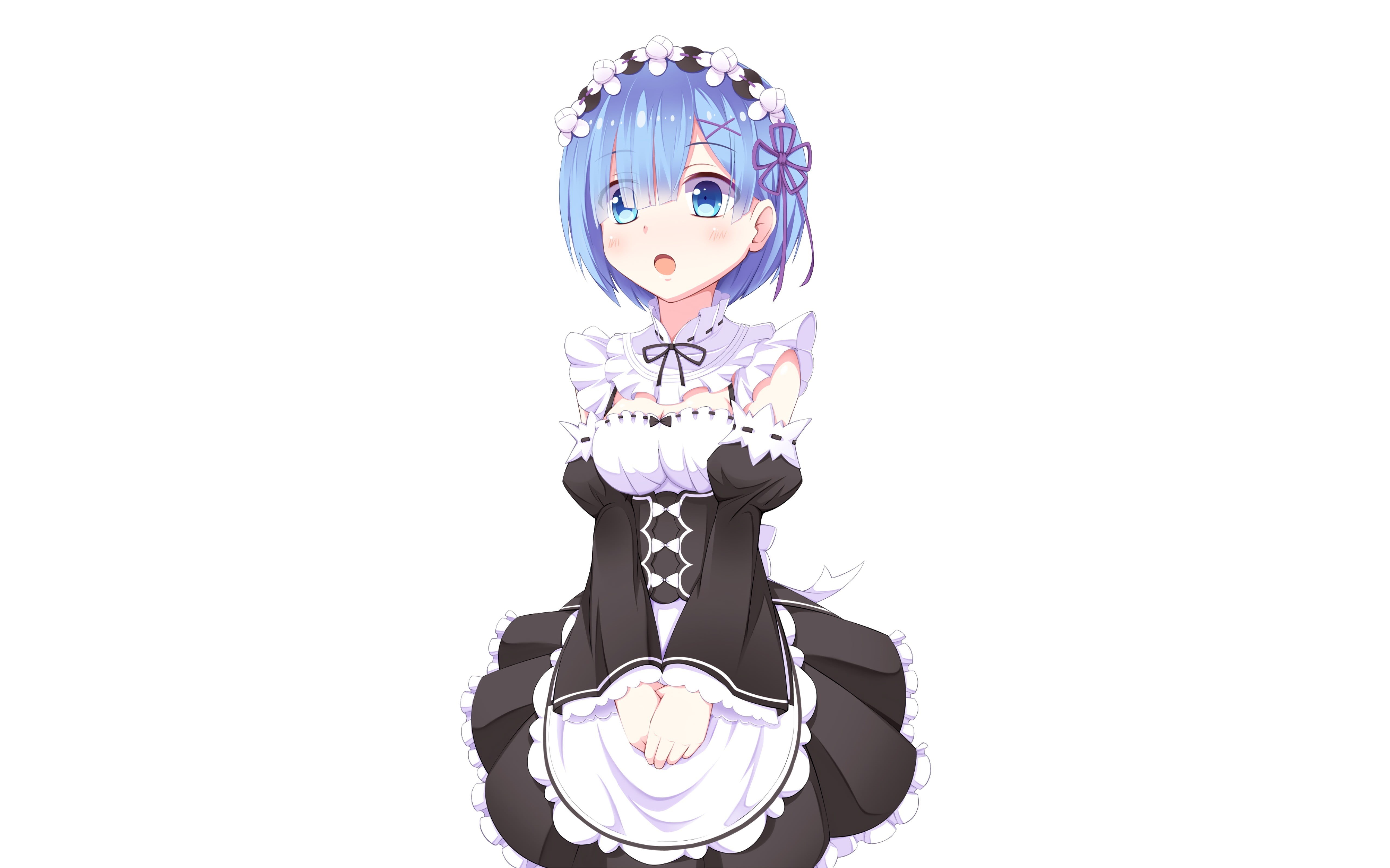 cut out, cartoon, representation, shape, looking at camera, waist up, 5K, people, illustration, studio shot, anime, anime girls, women, Rem (Re: Zero), HD Wallpaper
