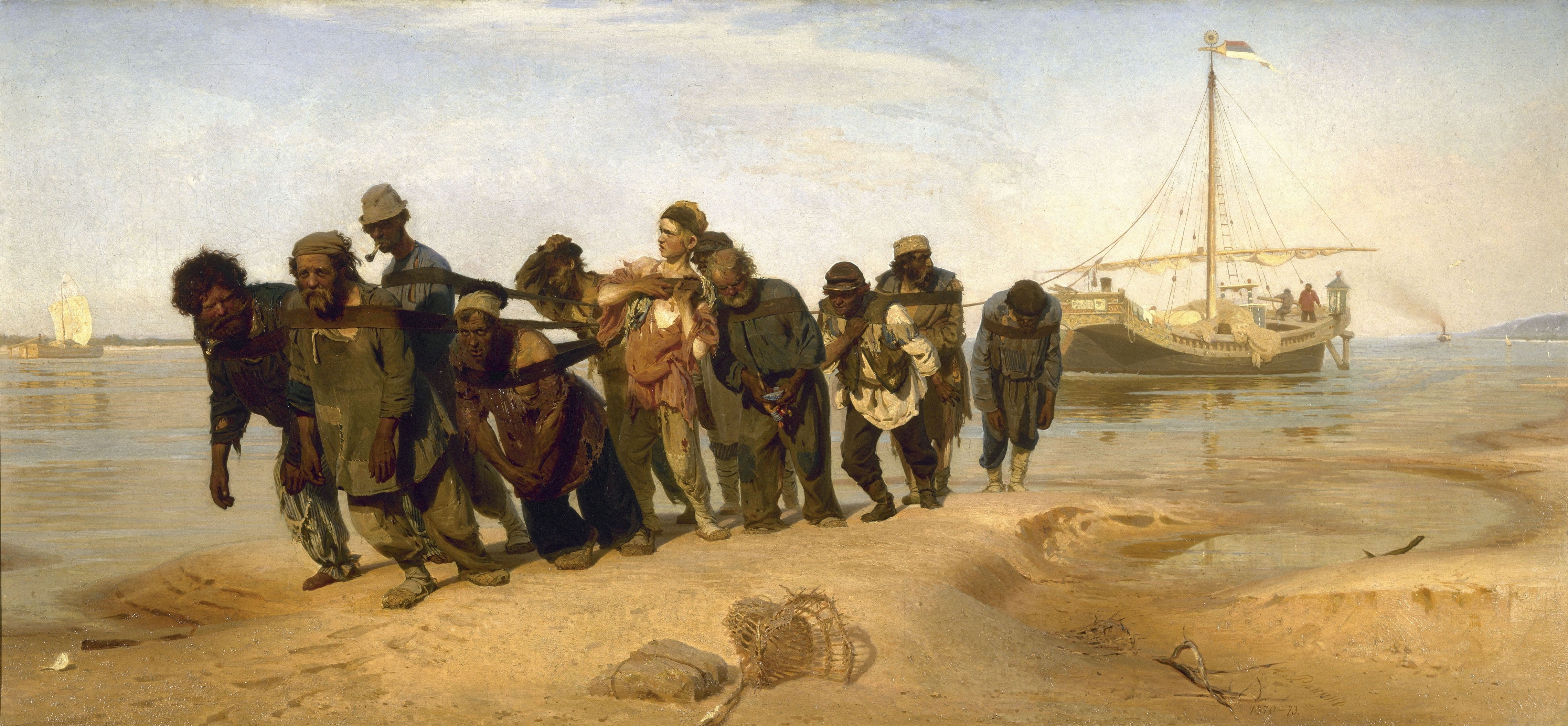 architecture, men, crowd, llya Repin, nature, large group of people, Barge Haulers on the Volga, the past, standing, group, group of people, real people, HD Wallpaper
