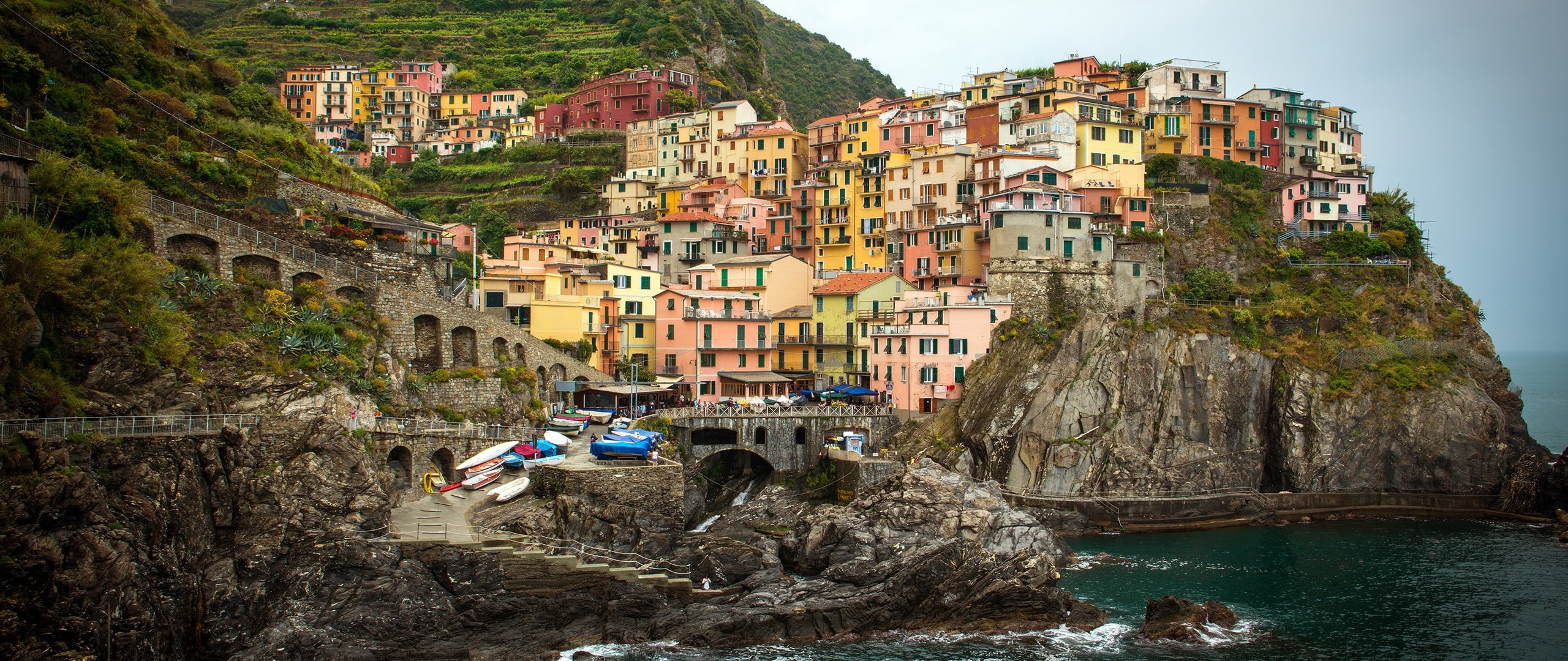 outdoors, Manarola, cityscape, architecture, mode of transportation, transportation, water, building exterior, Italy, fisherman, city, rock, 2K, nature, HD Wallpaper