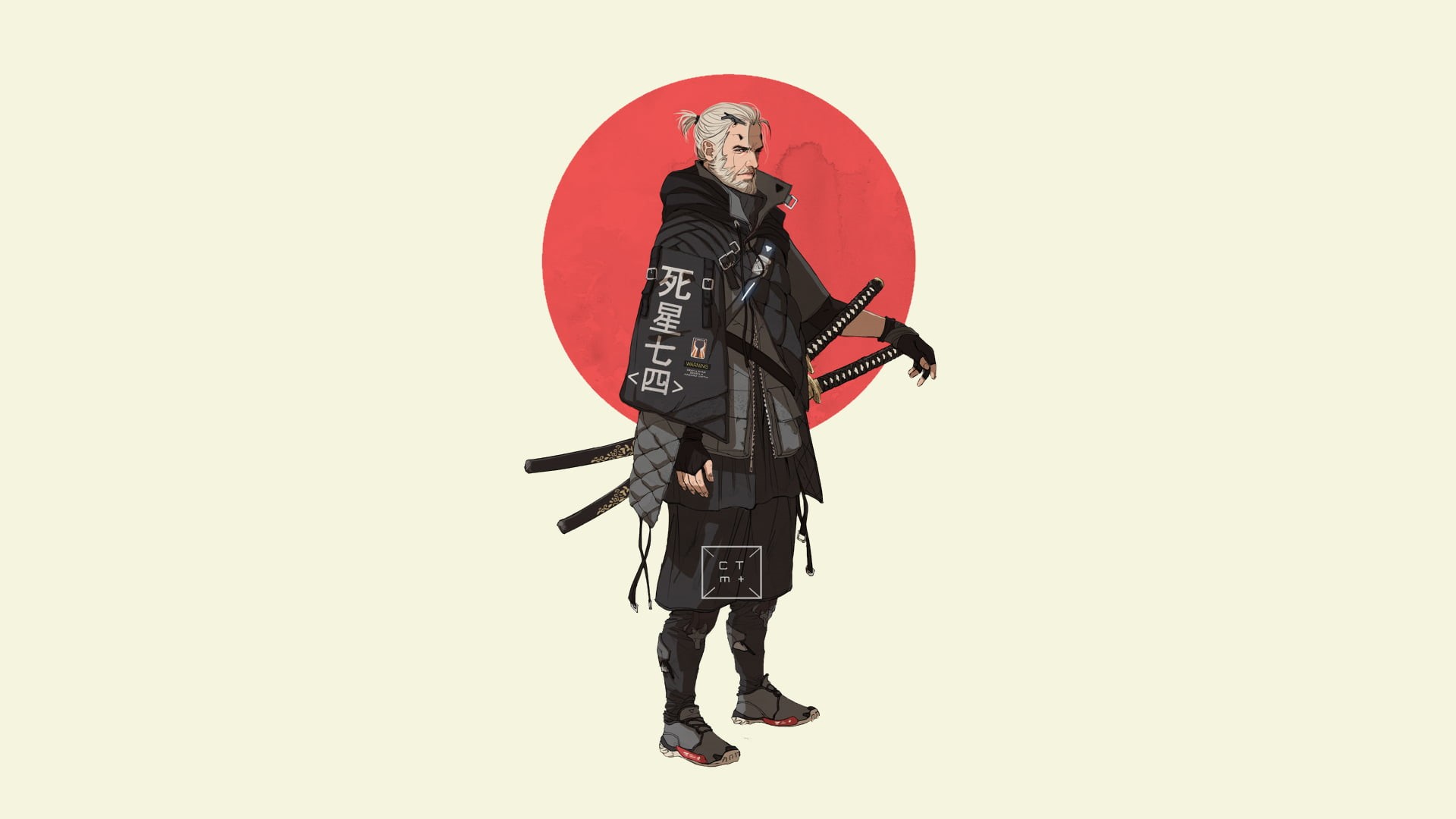 copy space, obscured face, security, nioh, fan art, weapon, anime, one Person, Japan, indoors, women, illustration, red, government, cut out, beige background, HD Wallpaper