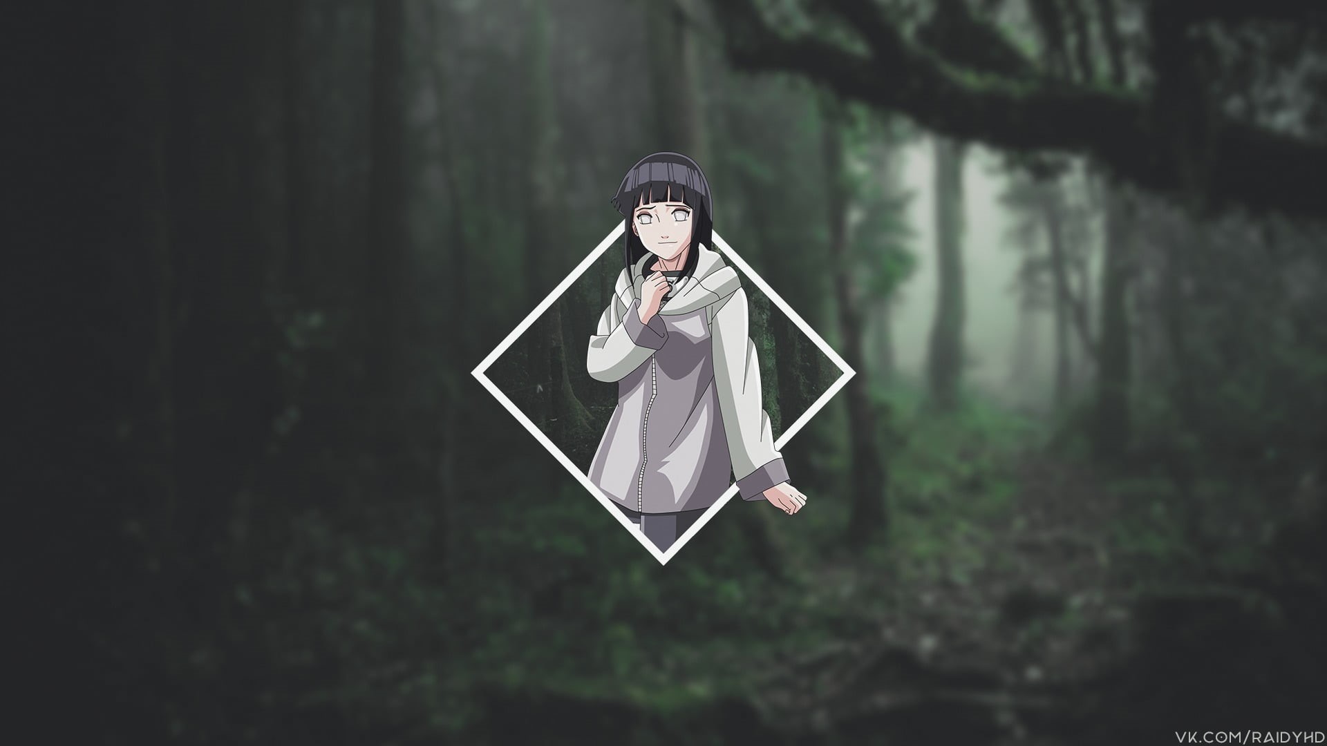 outdoors, standing, Hyuuga Hinata, women, one person, day, plant, picture-in-picture, tree, casual clothing, looking at camera, 1080P, anime, real people, HD Wallpaper