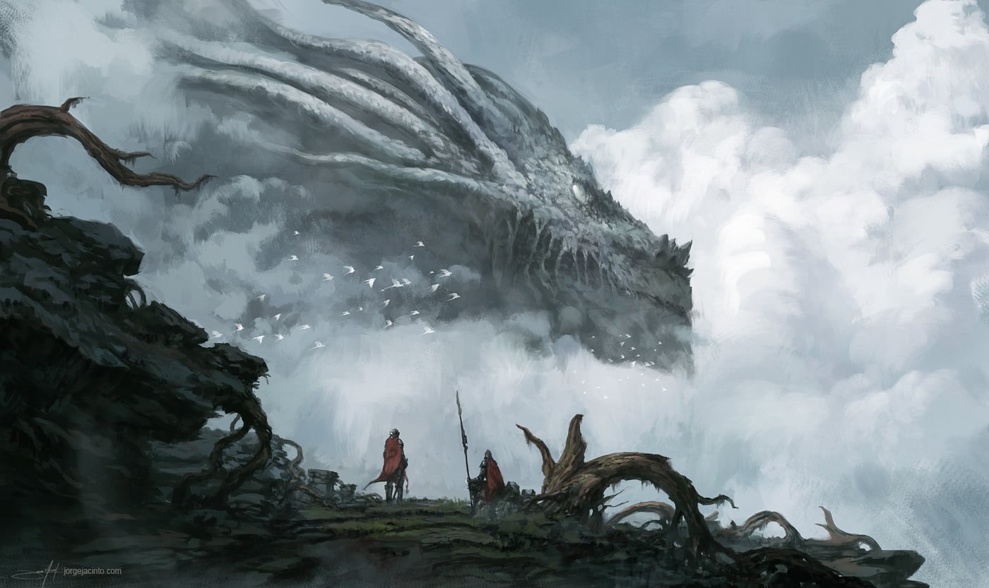 digital art, beauty in nature, people, fantasy art, adult, nature, men, 720P, real people, group of people, leisure activity, cloud - sky, dragon, lifestyles, HD Wallpaper
