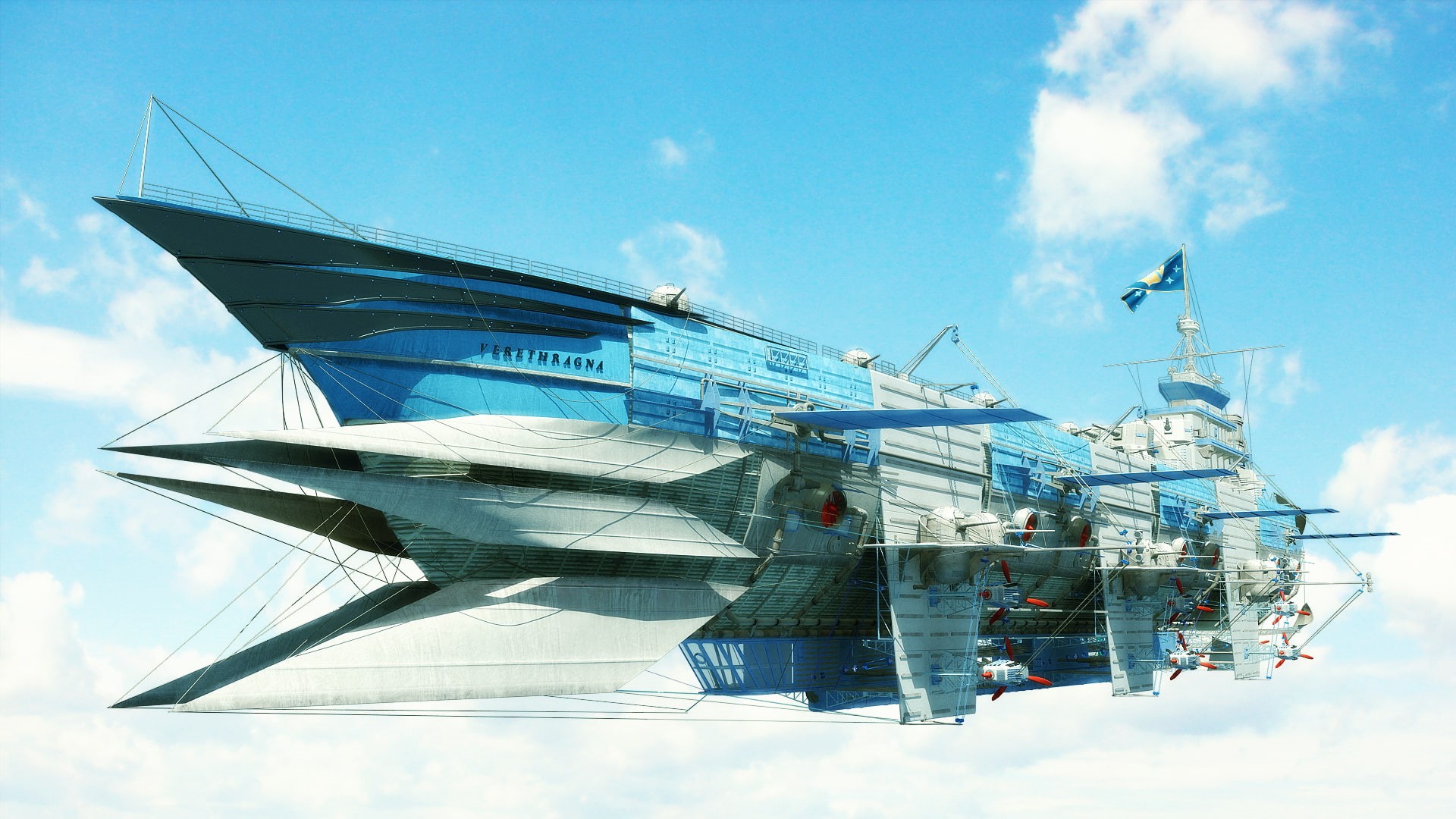 1080P, artwork, sky, futuristic, digital art, airships, science fiction, aircraft, HD Wallpaper