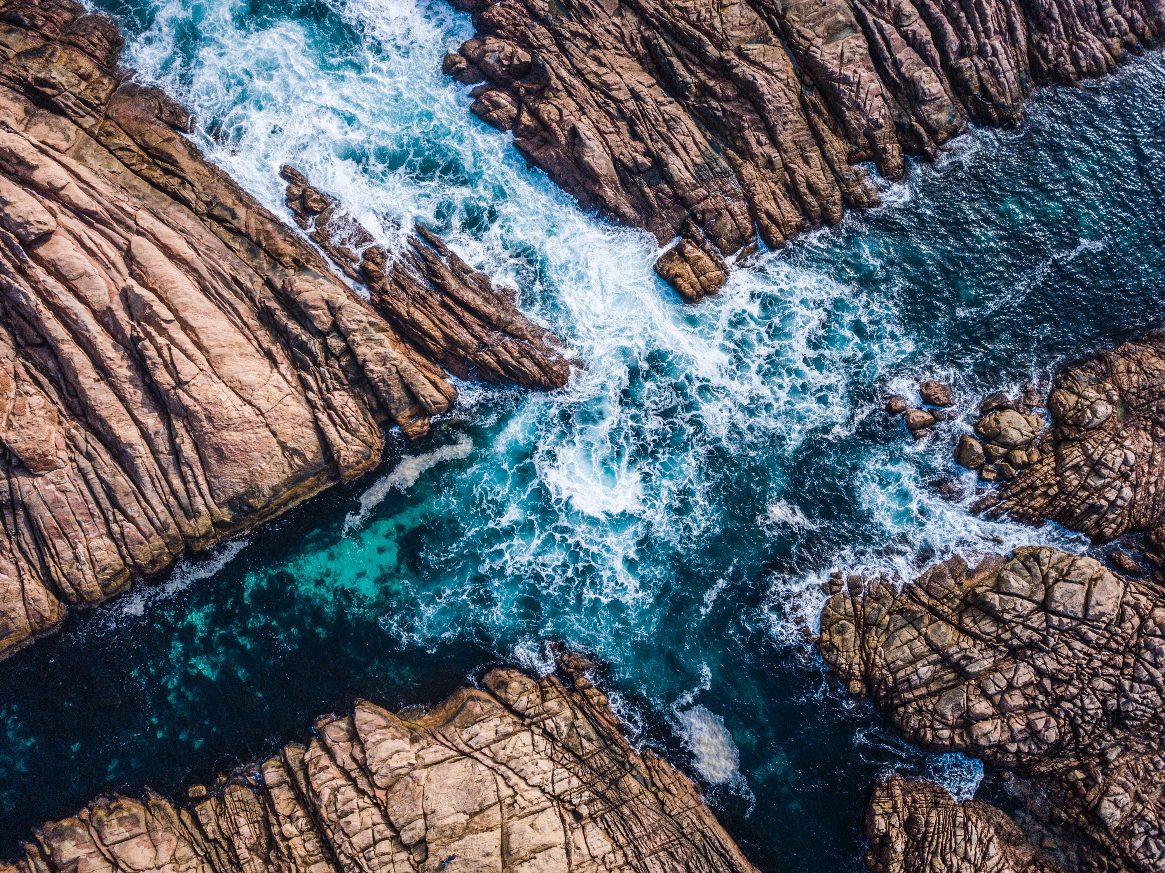 sea, 4K, nature, outdoors, flowing water, high angle view, aerial view, power in nature, water, rock formation, solid, sport, land, beauty in nature, body, HD Wallpaper
