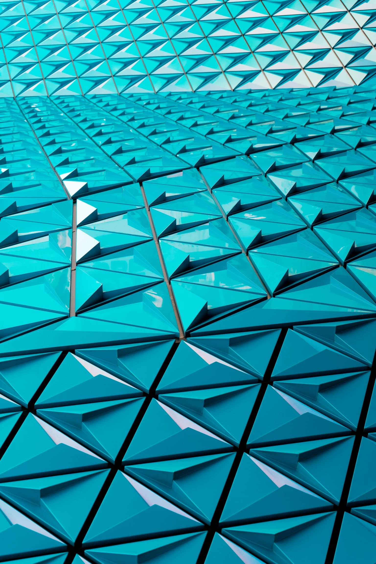 day, design, built structure, minimalism, ceiling, pattern, low angle view, modern, building, textured, backgrounds, repetition, blue, skylight, geometric shape, Phone HD Wallpaper