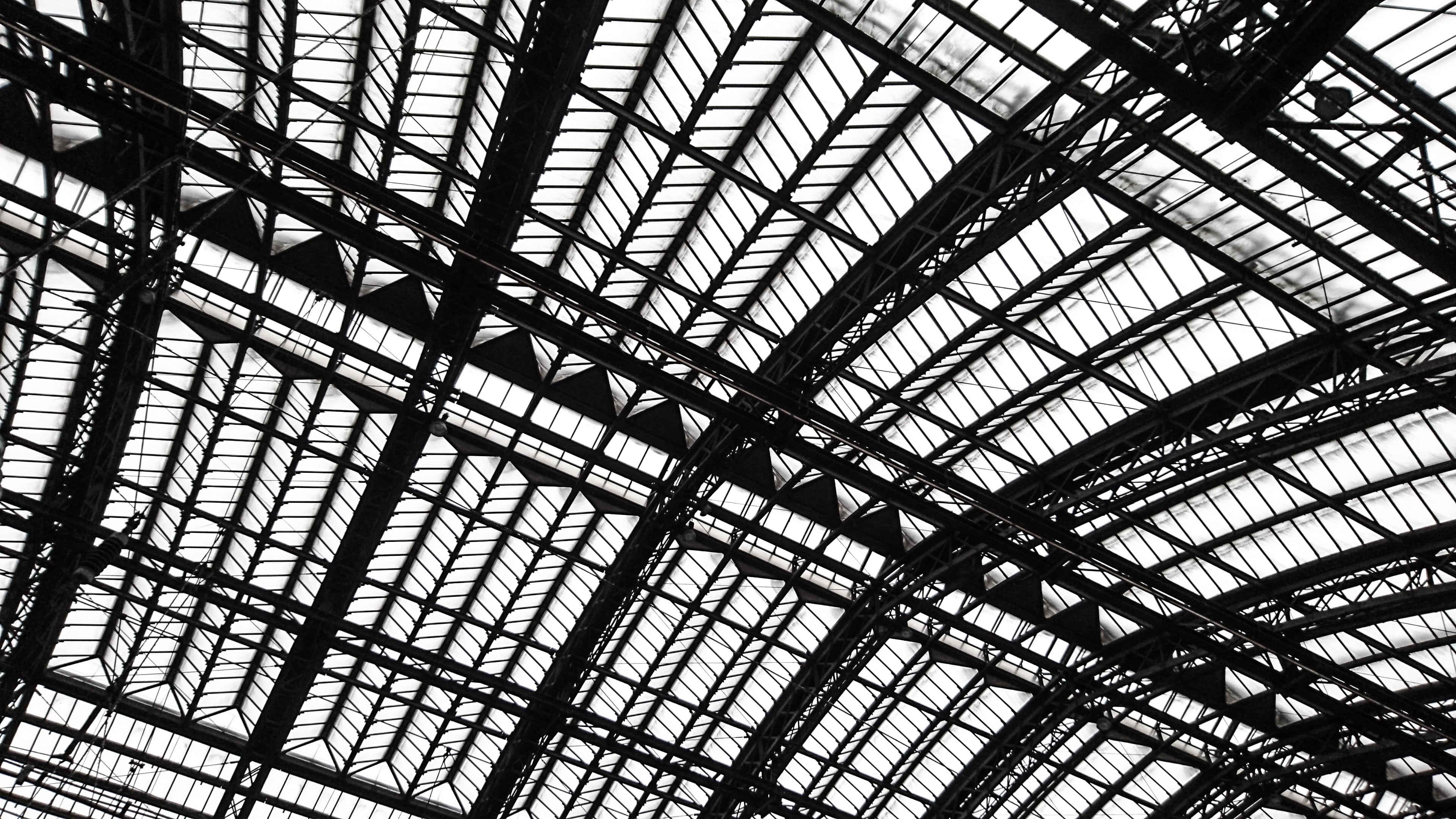day, structures, industry, roof, building, glass - material, architectural feature, backgrounds, metal, skylight, pattern, architecture, full frame, steel, HD Wallpaper