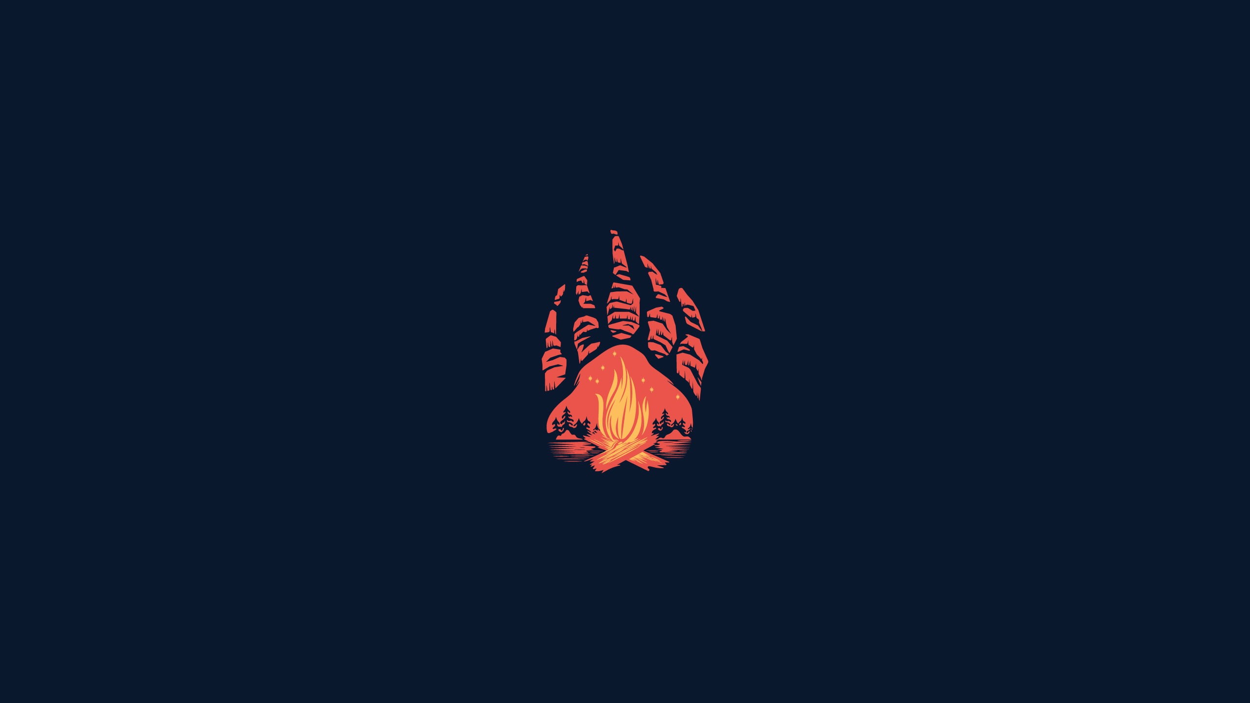 cut out, illuminated, studio shot, illustration, bear, 2K, paws, copy space, campfire, outdoors, black background, blue background, low angle view, orange color, HD Wallpaper