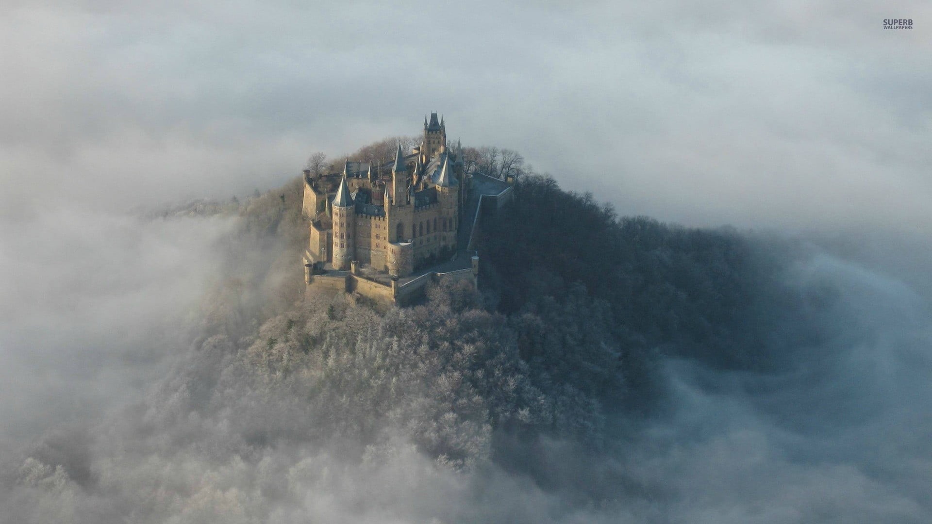 architecture, sky, outdoors, Hohenzollern, fuel and power generation, land, blue, built structure, smog, cloud - sky, smoke - physical structure, 1080P, HD Wallpaper