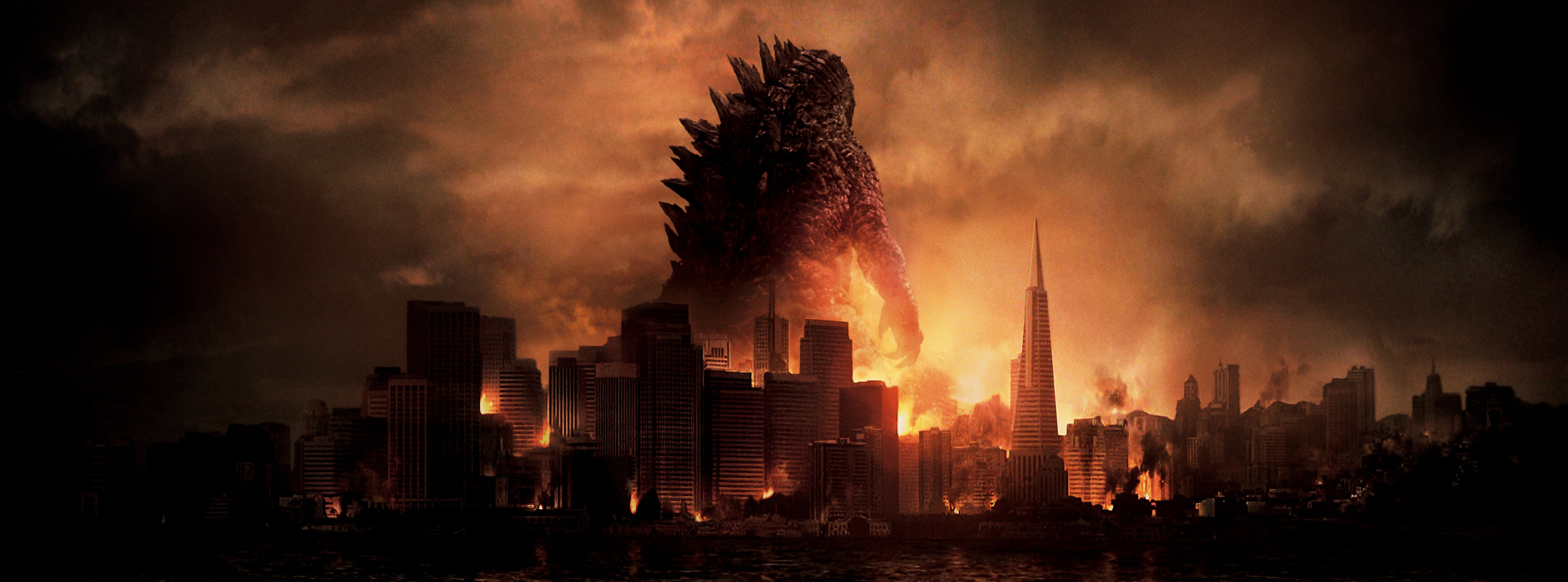 science fiction, Monster, Godzilla, digital, cityscape, sky, panoramic, skyscraper, travel destinations, sunset, city, 2014, Other Movies, cloud - sky, HD Wallpaper