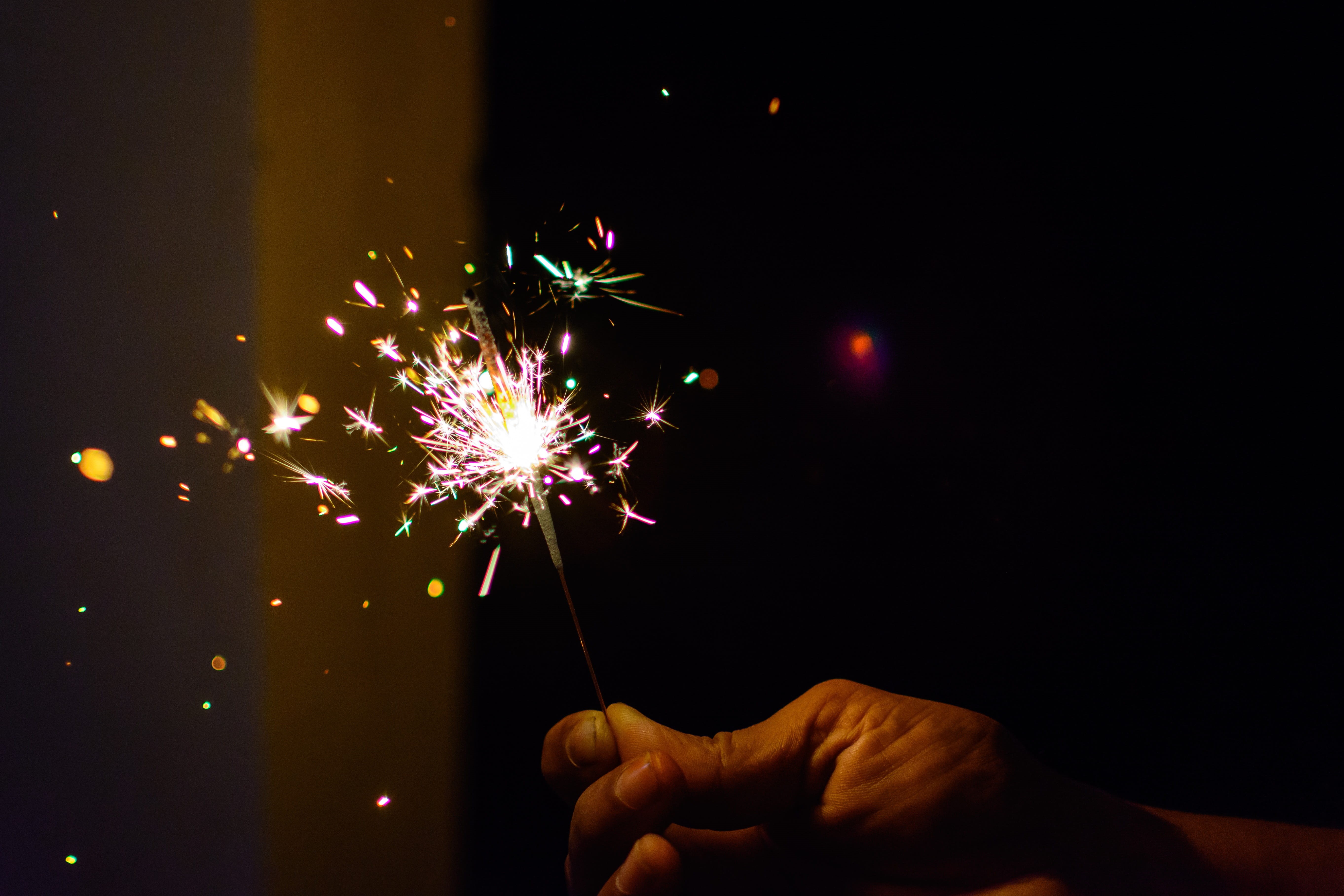 happy, sparkler, celebration, deepawali, traditional, dark, 5K, burning, holding, exploding, sparks, firework display, firework, deepavali, human hand, HD Wallpaper