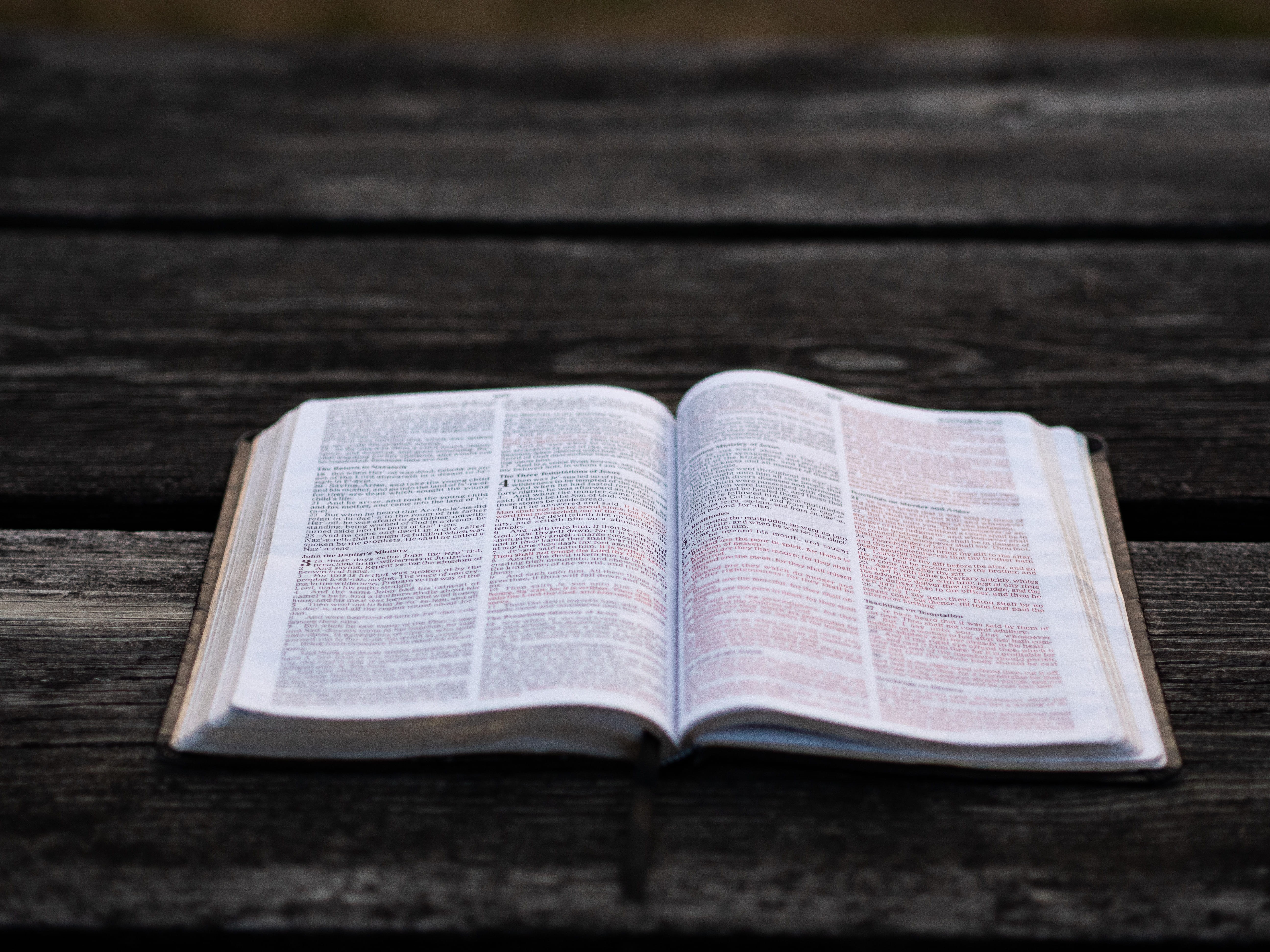 brown, spirituality, wood - Material, reading, single Object, scripture, relationship, textbook, open book, backgrounds, picnic table, literacy, catholicism, HD Wallpaper