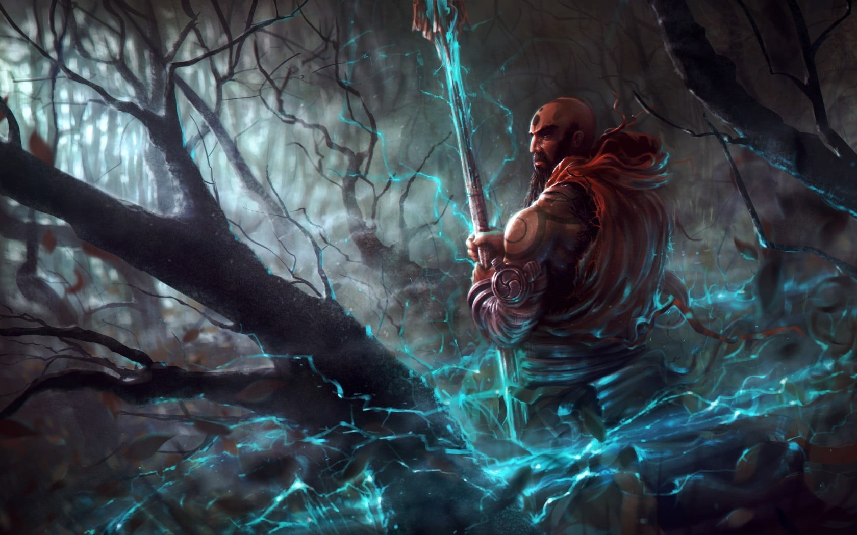 video games, tree, young adult, forest, outdoors, holding, nature, lifestyles, females, underwater, man, illustration, digital art, one person, fantasy art, HD Wallpaper
