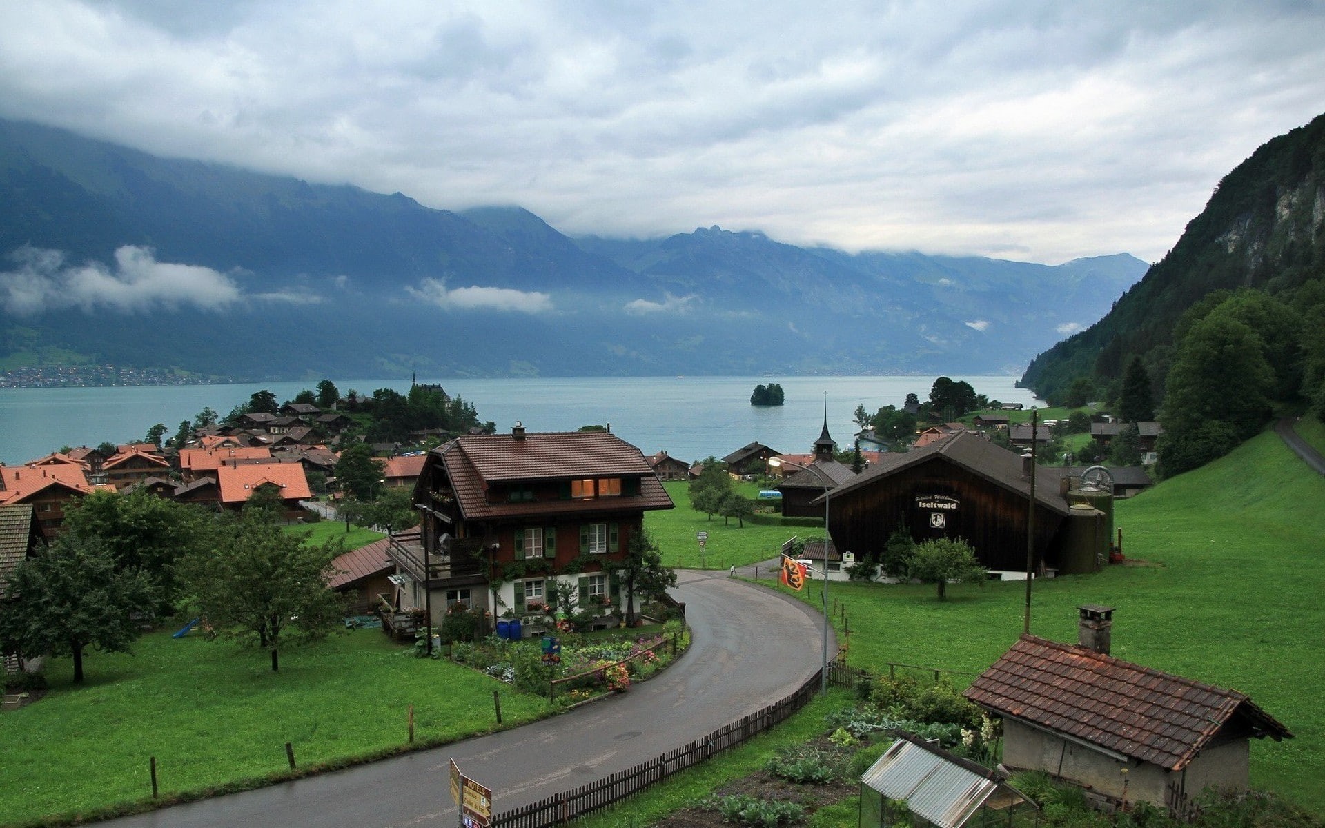 no people, nature, architecture, built structure, mountain, sea, scenics - nature, Lake Brienz, beauty in nature, outdoors, 1080P, mountains, landscape, HD Wallpaper