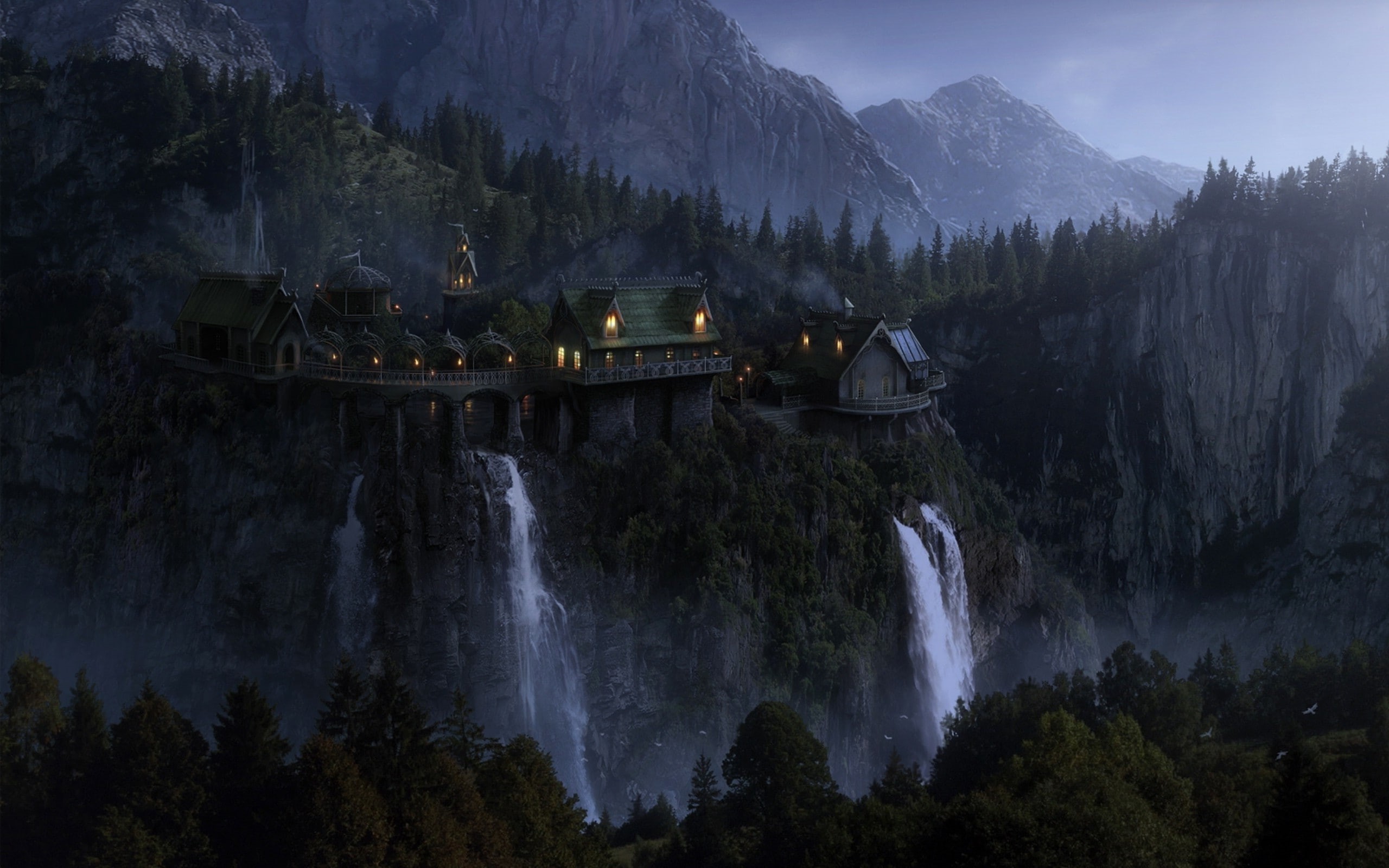 nature, forest, travel destinations, tranquil scene, beauty in nature, mountain range, plant, 2K, motion, no people, the lord of the rings rivendell, environment, HD Wallpaper