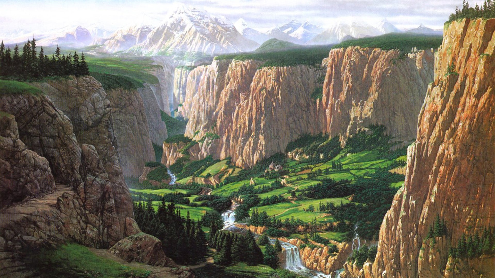 travel destinations, outdoors, environment, scenics - nature, land, travel, beauty in nature, mountain range, Rivendell, 1080P, solid, tree, no people, HD Wallpaper