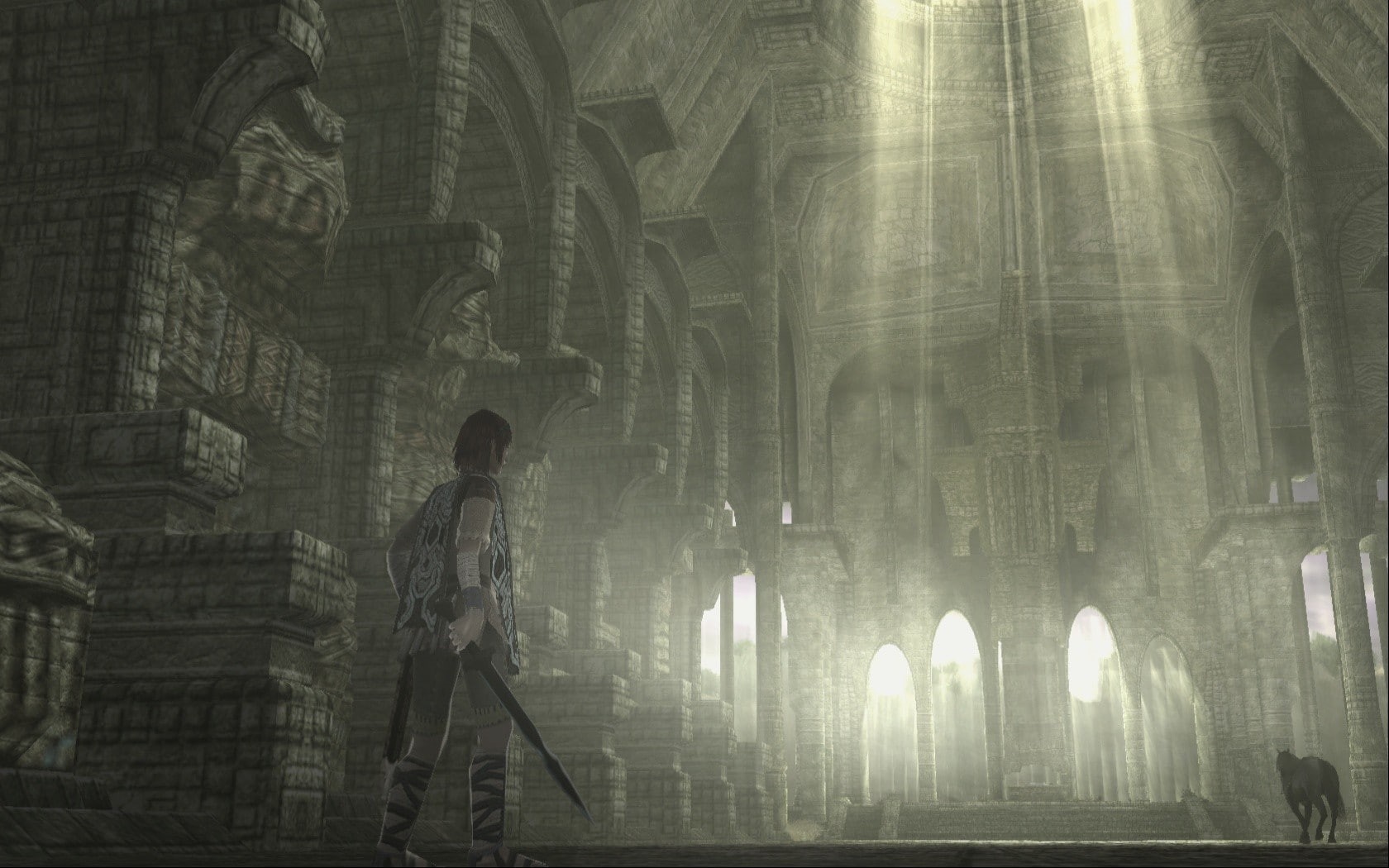 religion, rear view, building exterior, day, architecture, place of worship, video games, arch, built structure, building, adult, one person, belief, standing, HD Wallpaper