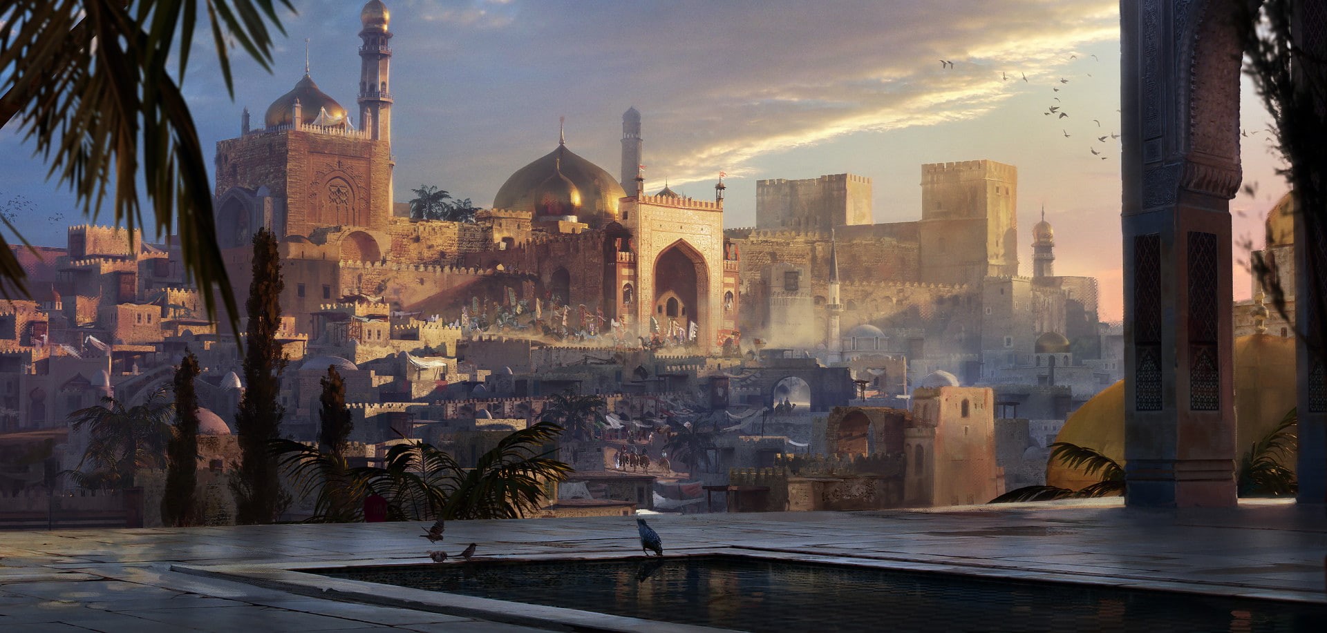 city, 1080P, artwork, palace, Arabian, landscape, Middle East, oriental, HD Wallpaper