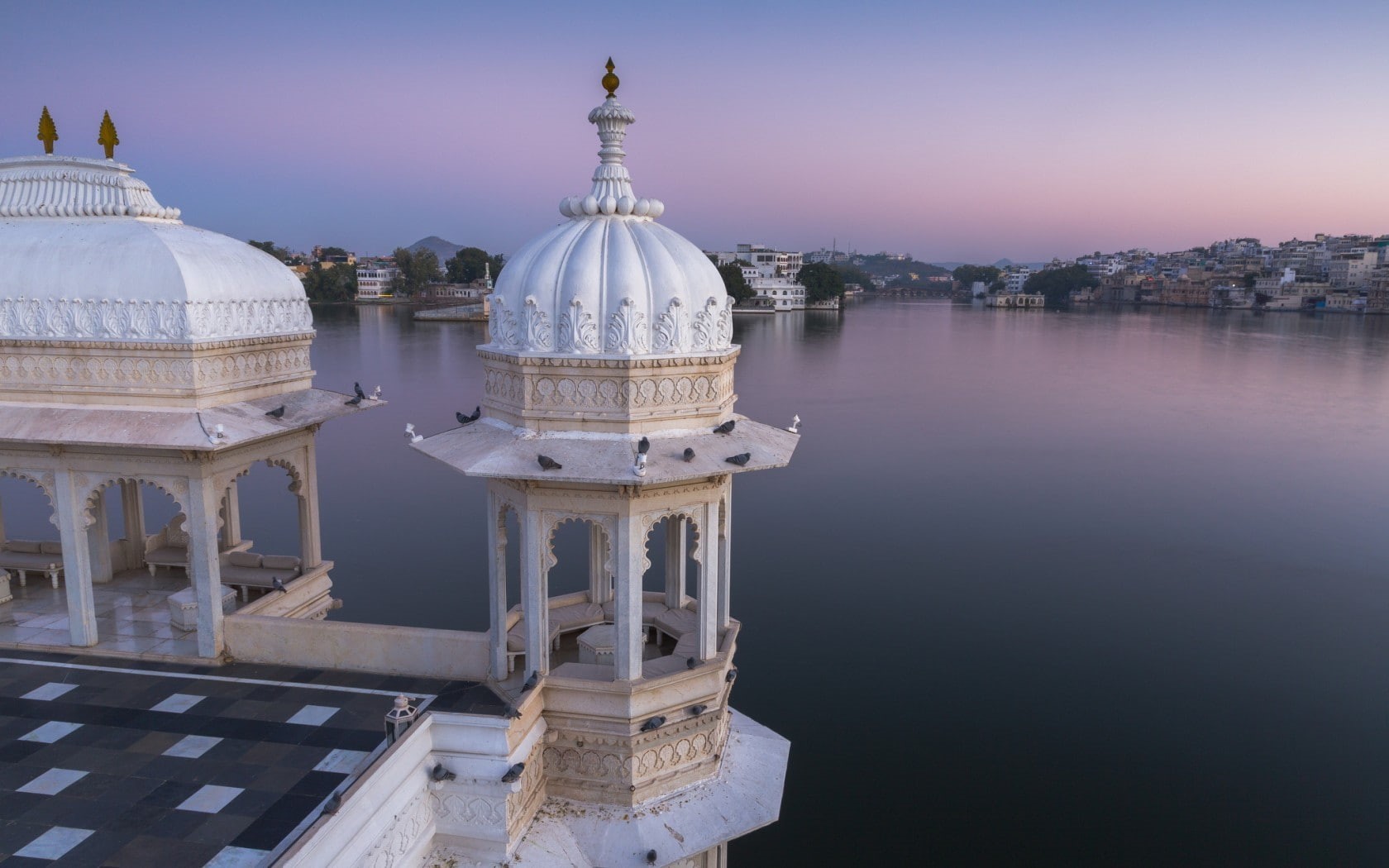 Lake, Palace, 720P, Panorama, brown, gazebo, India, white, Rajasthan, Udaipur, HD Wallpaper