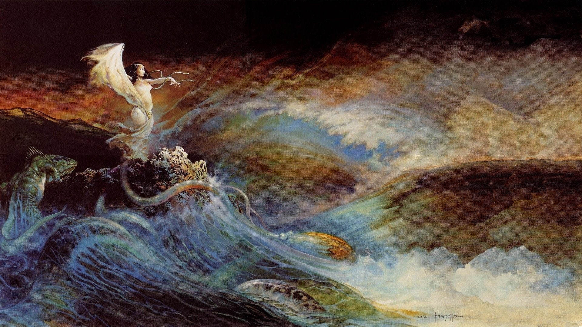 1080P, Frank Frazetta, Painting, Wave, Artistic, HD Wallpaper