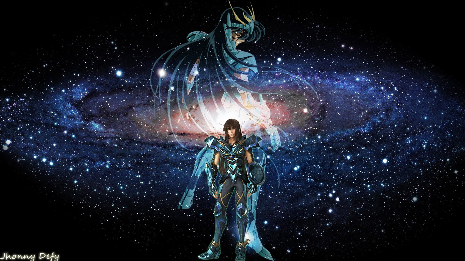 galaxy, sky, motion, standing, nature, digital composite, astronomy, space, outdoors, star field, full length, night, star, Saint Seiya, star - space, Saint Seiya: Legend of Sanctuary, HD Wallpaper