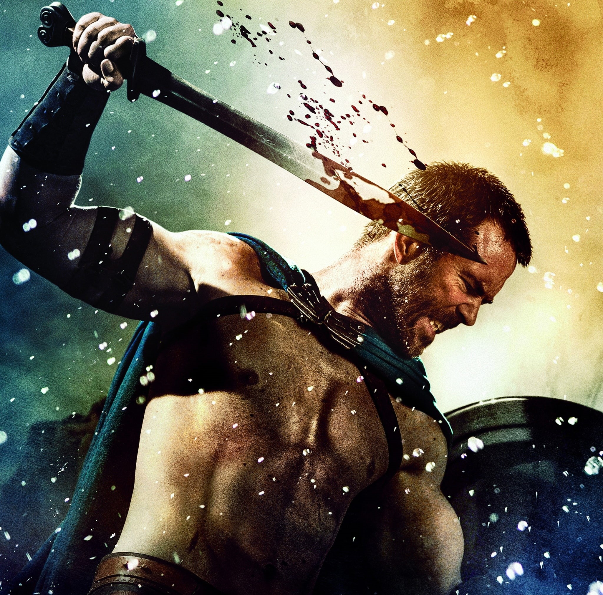 wallpaperhd, Movies, clash, indoors, front view, Movie, Themistocles of Athens, males, motion, titans, shirtless, wet, water, men, one person, waist up, HD Wallpaper