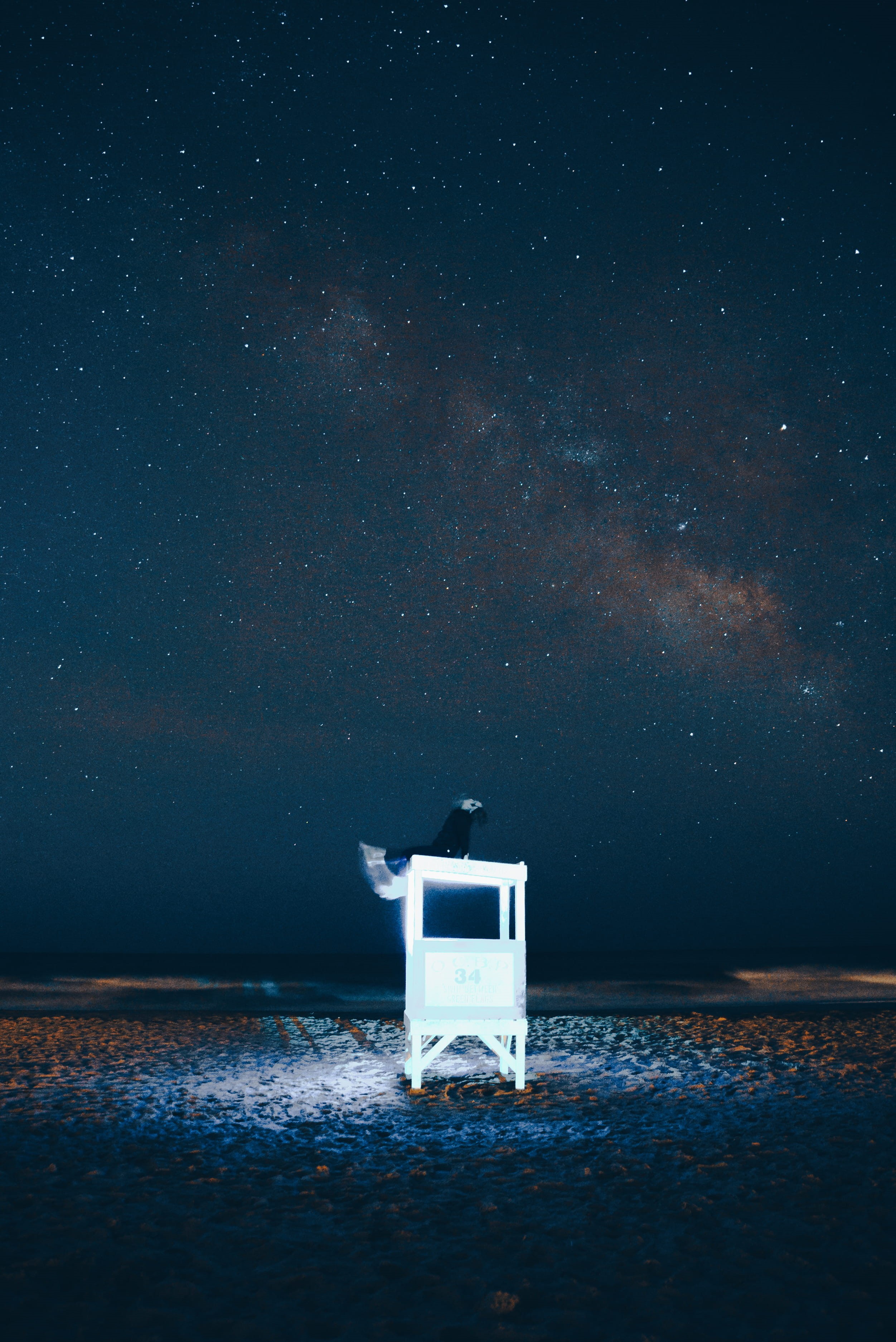 composite, ocean, 2K, galaxy, united states, star, sea, astronomy, stars, nature, water, moon, summer, beauty in nature, beach, night, star field, land, Phone HD Wallpaper
