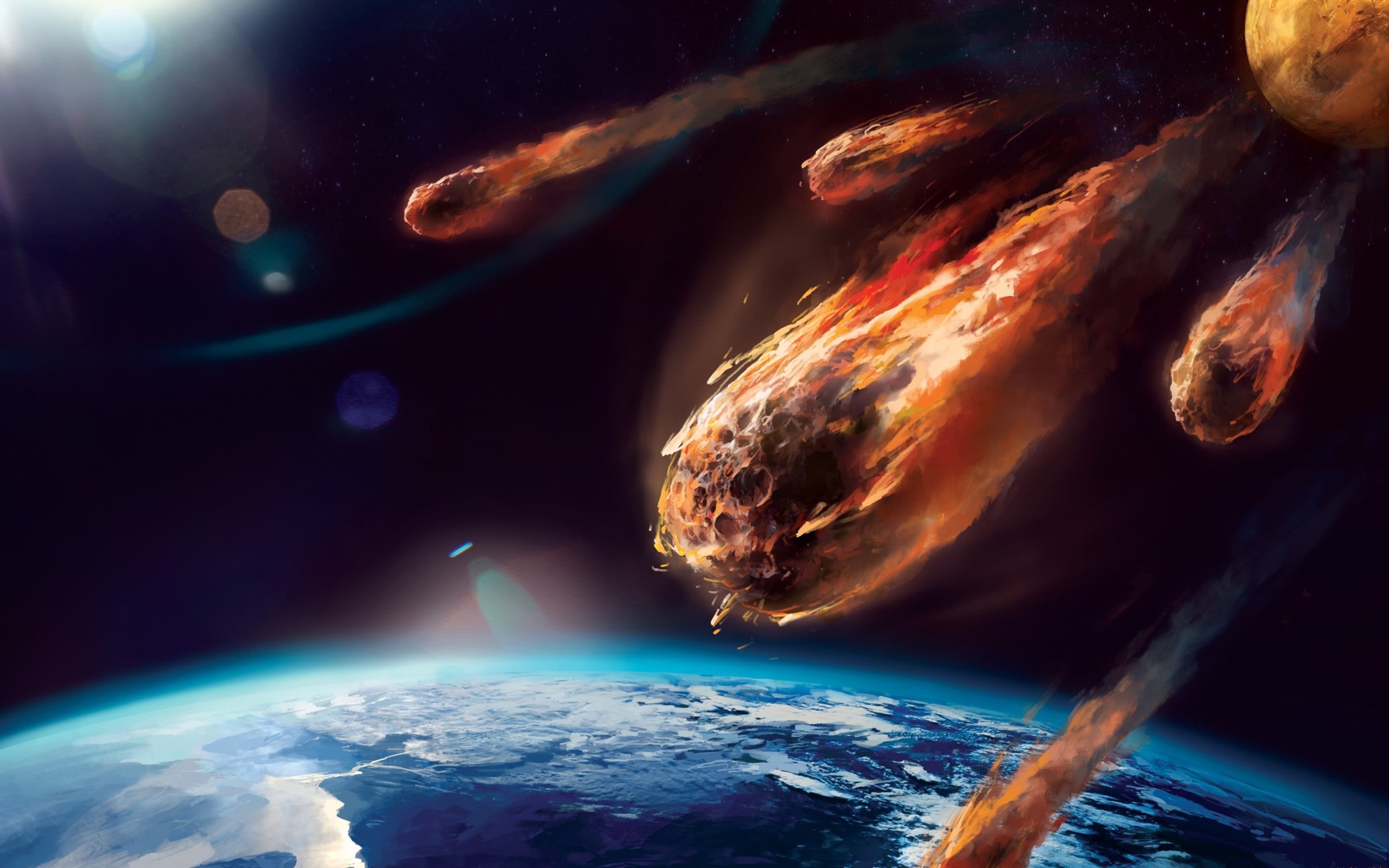 star - space, sky, night, meteorites, 3D, beauty in nature, no people, digital composite, technology, orbiting, water, 2K, marine, painting, solar system, HD Wallpaper