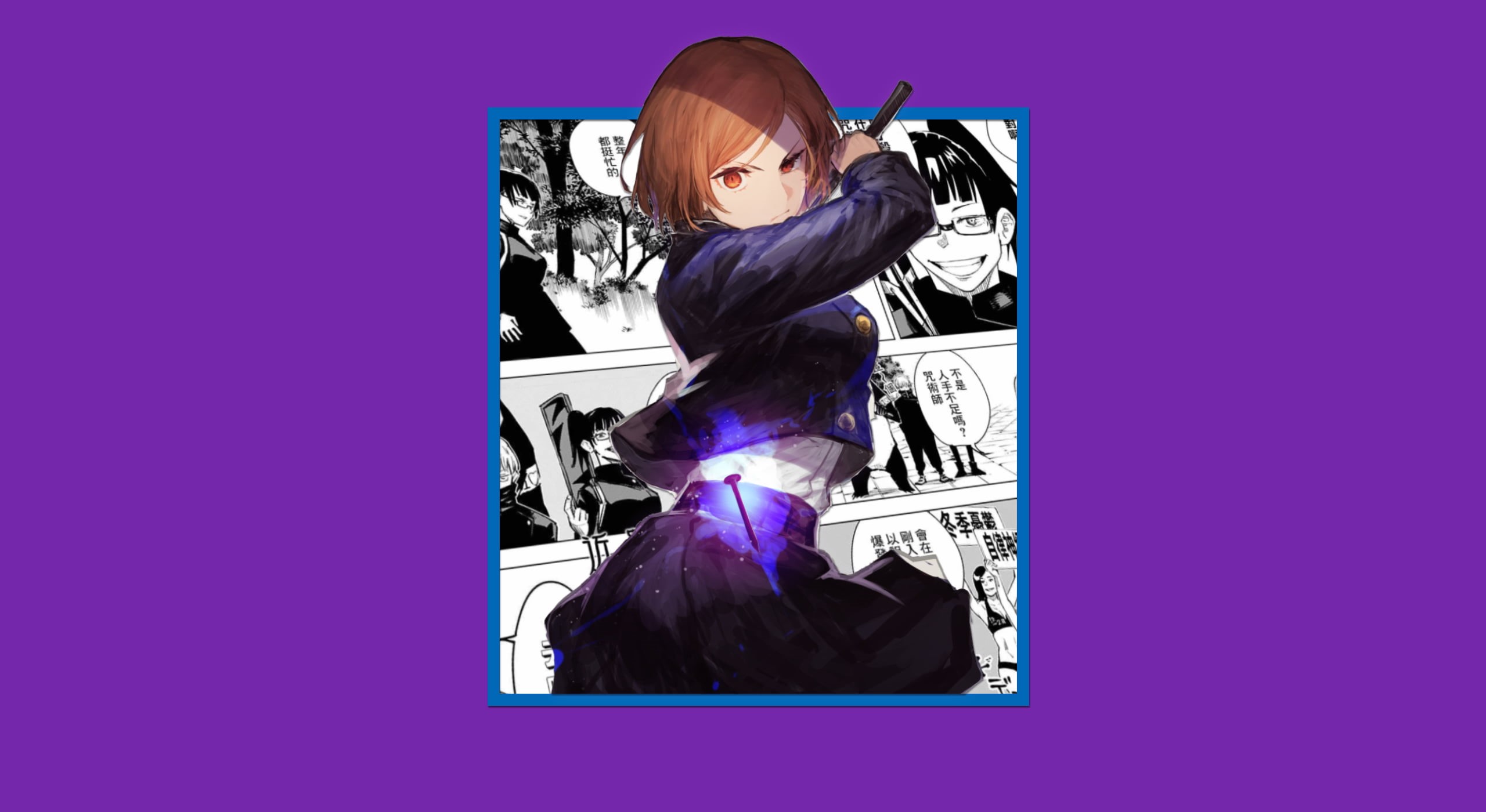 Kugisaki Nobara, Jujutsu Kaisen, digital art, MeaningJun, anime girls, picture-in-picture, minimalism, anime, 2K, HD Wallpaper