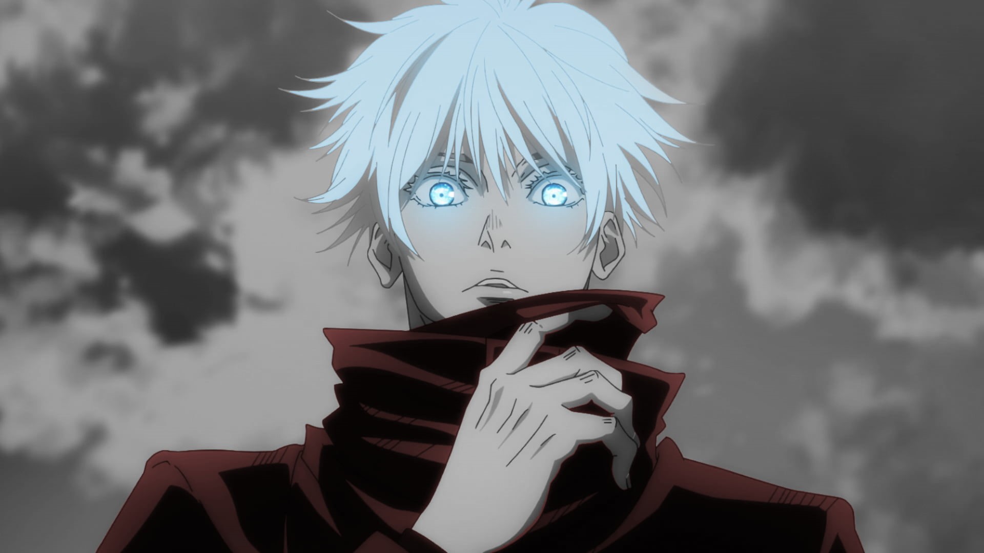 1080P, Jujutsukaisen, Satoru Gojo, anime boys, eyes, Gojo Satoru, white hair, HD Wallpaper