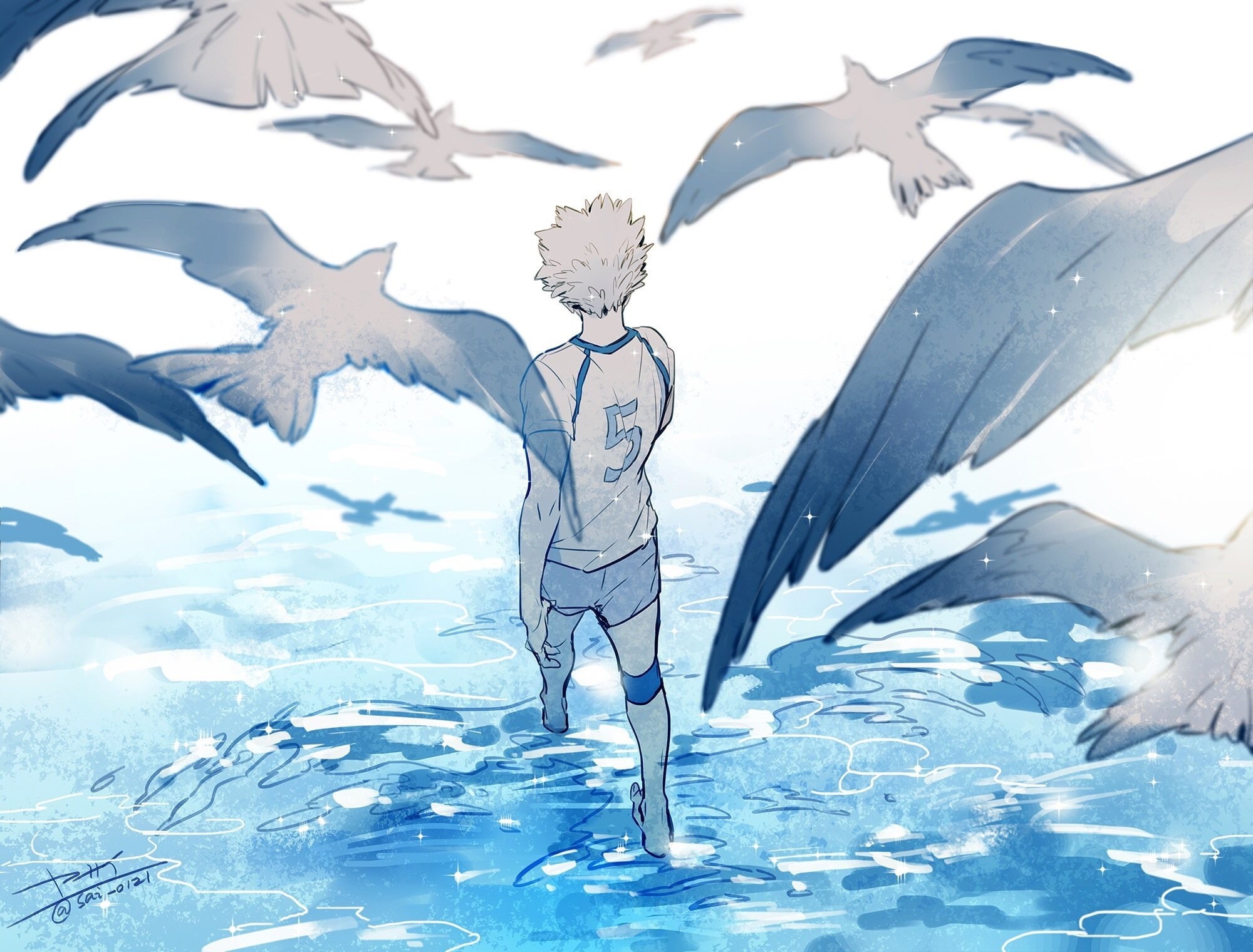 nature, 1080P, cold temperature, tree, water, back view, Anime, bird, haikyuu, vertebrate, birds, animals in the wild, beauty in nature, frozen, animal wildlife, HD Wallpaper