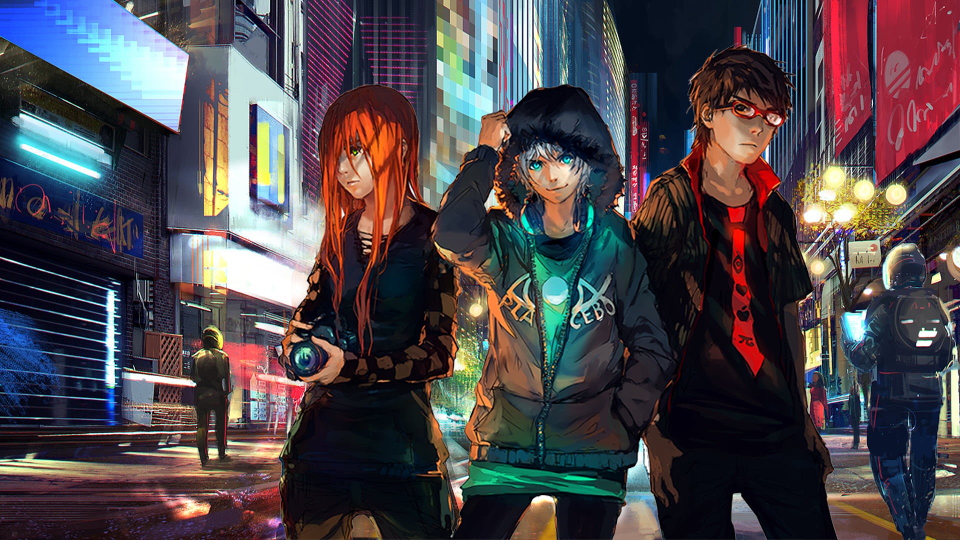  built structure, young women, standing, night, anime, young adult, girl, Fisheye Placebo, casual clothing, real people, building exterior, women, HD Wallpaper