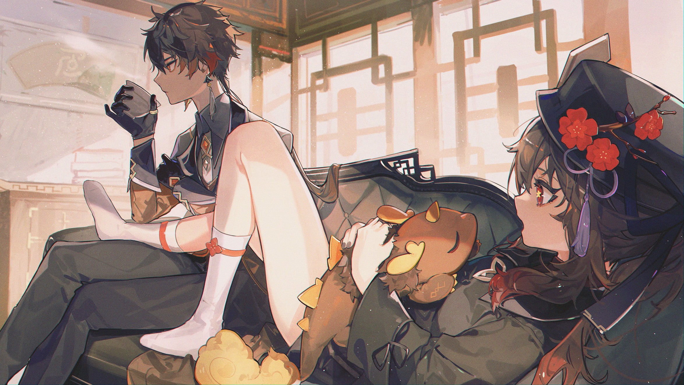 1080P, Zhongli (Genshin Impact), Genshin Impact, thighs, Hutao(Genshin Impact), anime girls, socks, HD Wallpaper