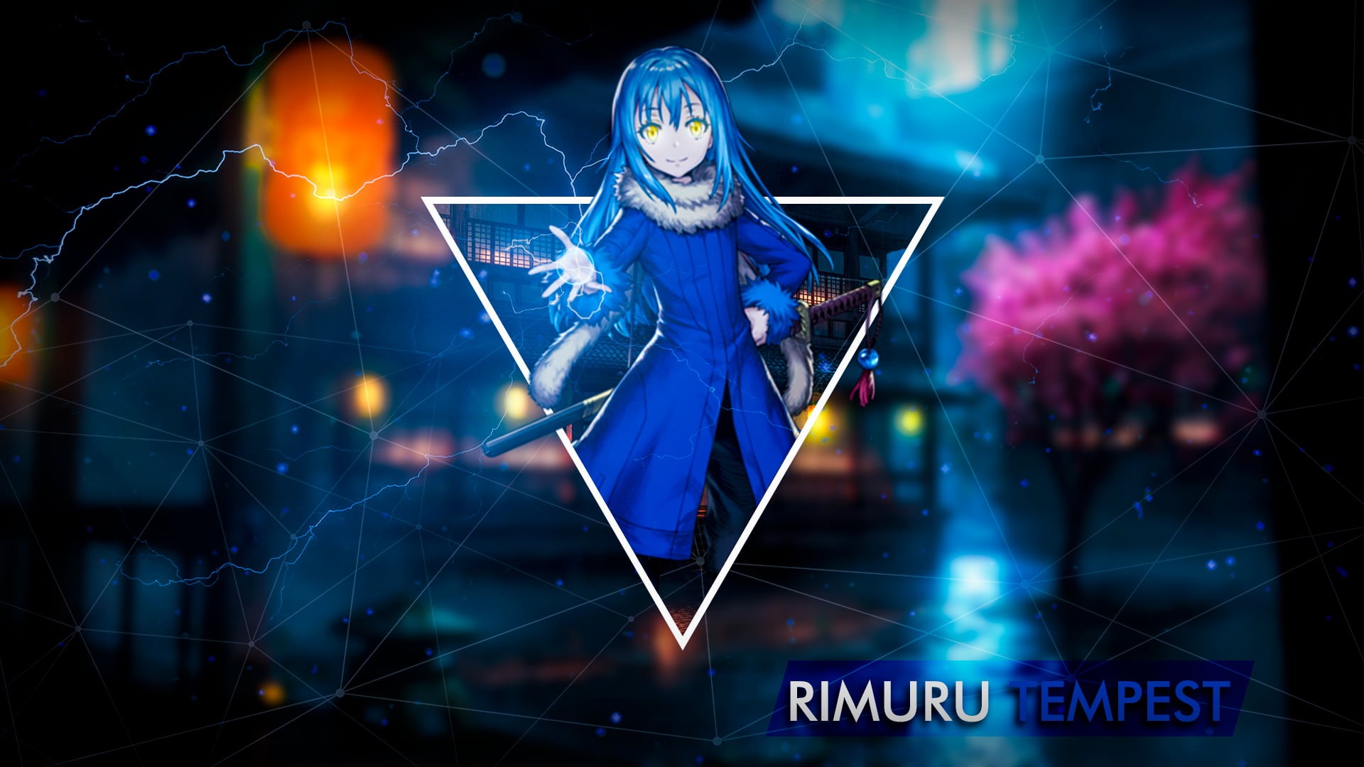 Tensei Shitara Slime Datta Ken, yellow eyes, blue hair, Rimuru, triangle, 1080P, picture-in-picture, HD Wallpaper