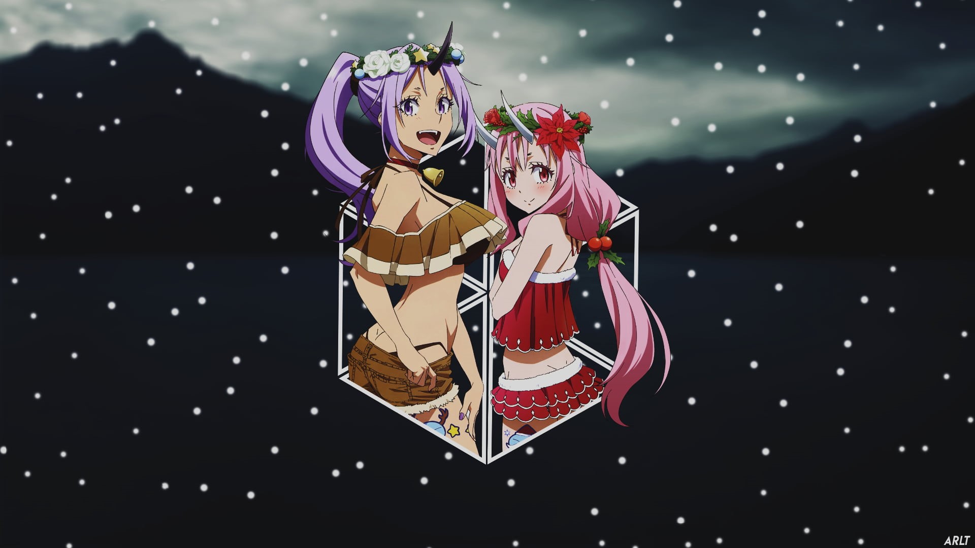 anime girls, picture-in-picture, 1080P, Tensei Shitara Slime Datta Ken, Christmas, anime, HD Wallpaper