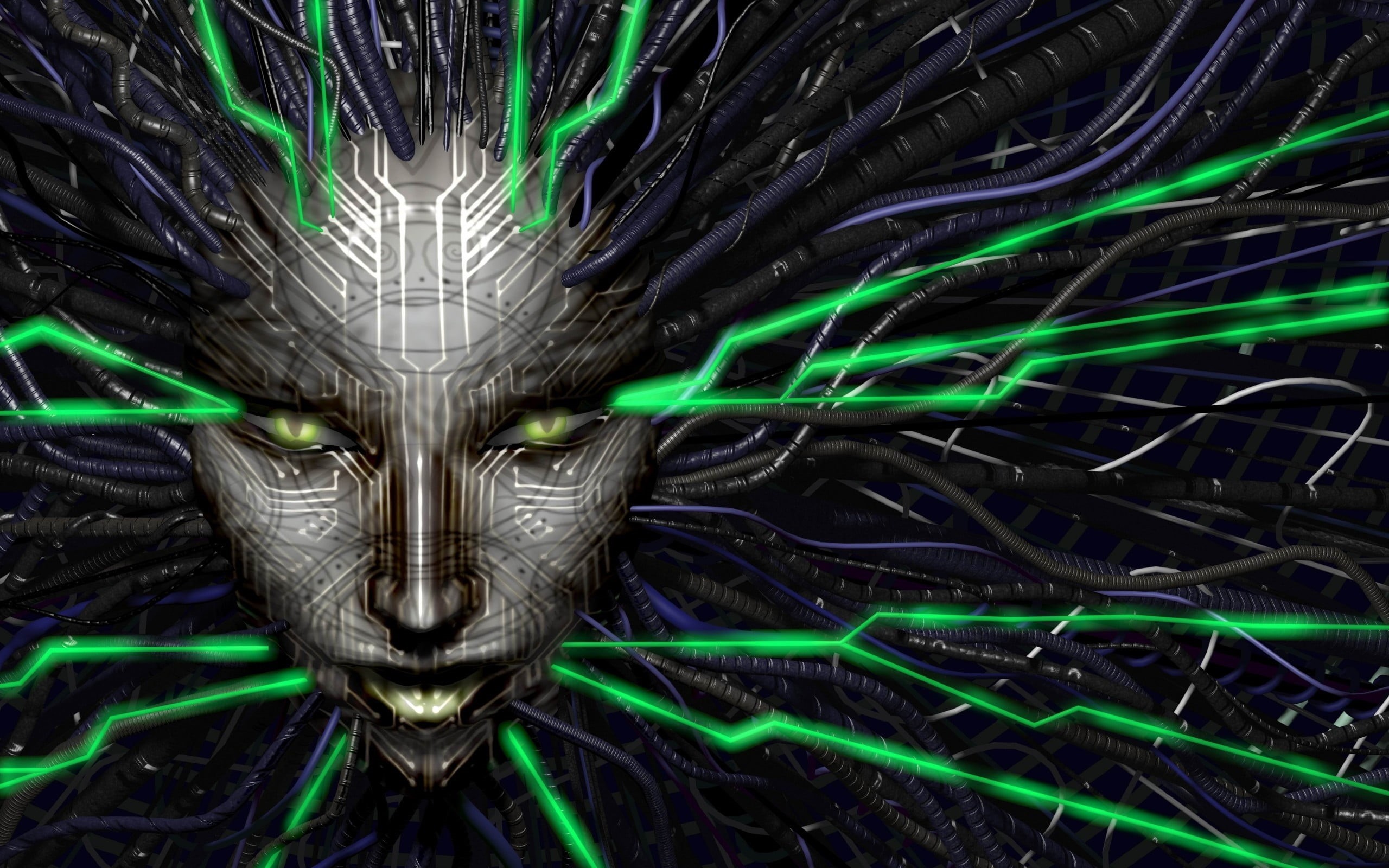 backgrounds, motion, System Shock, poster, pattern, black background, fiber optic, close-up, no people, cable, full frame, s, electricity, complexity, science, HD Wallpaper