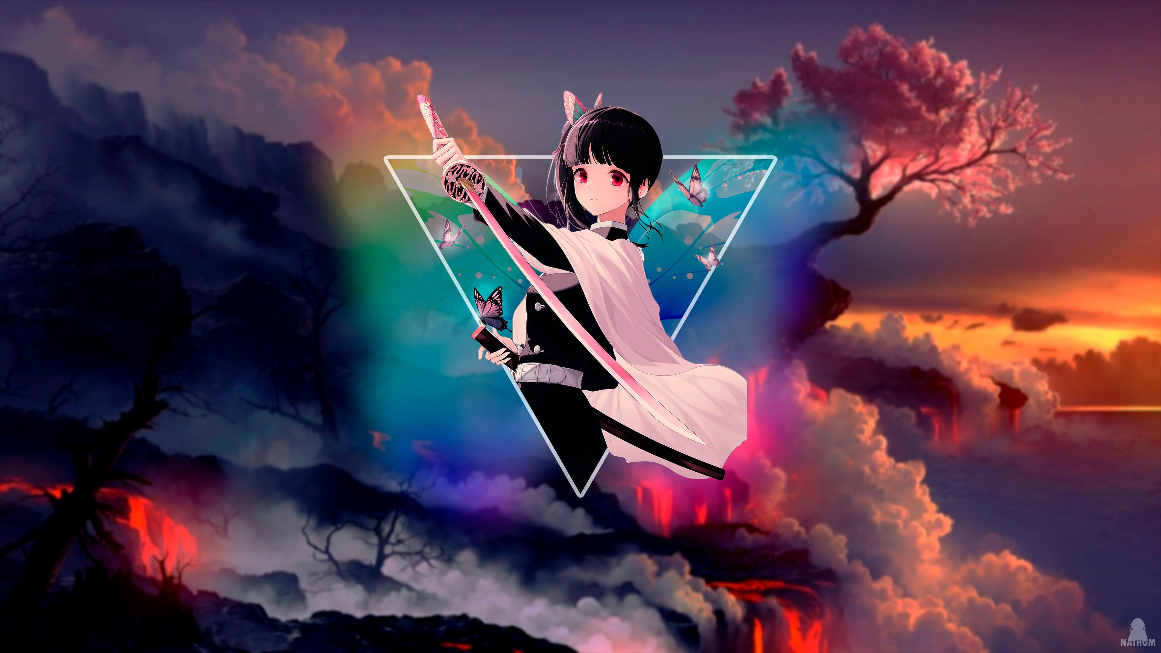 4K, anime girls, Kanao Tsuyuri, anime, picture-in-picture, Kimetsu no Yaiba, HD Wallpaper