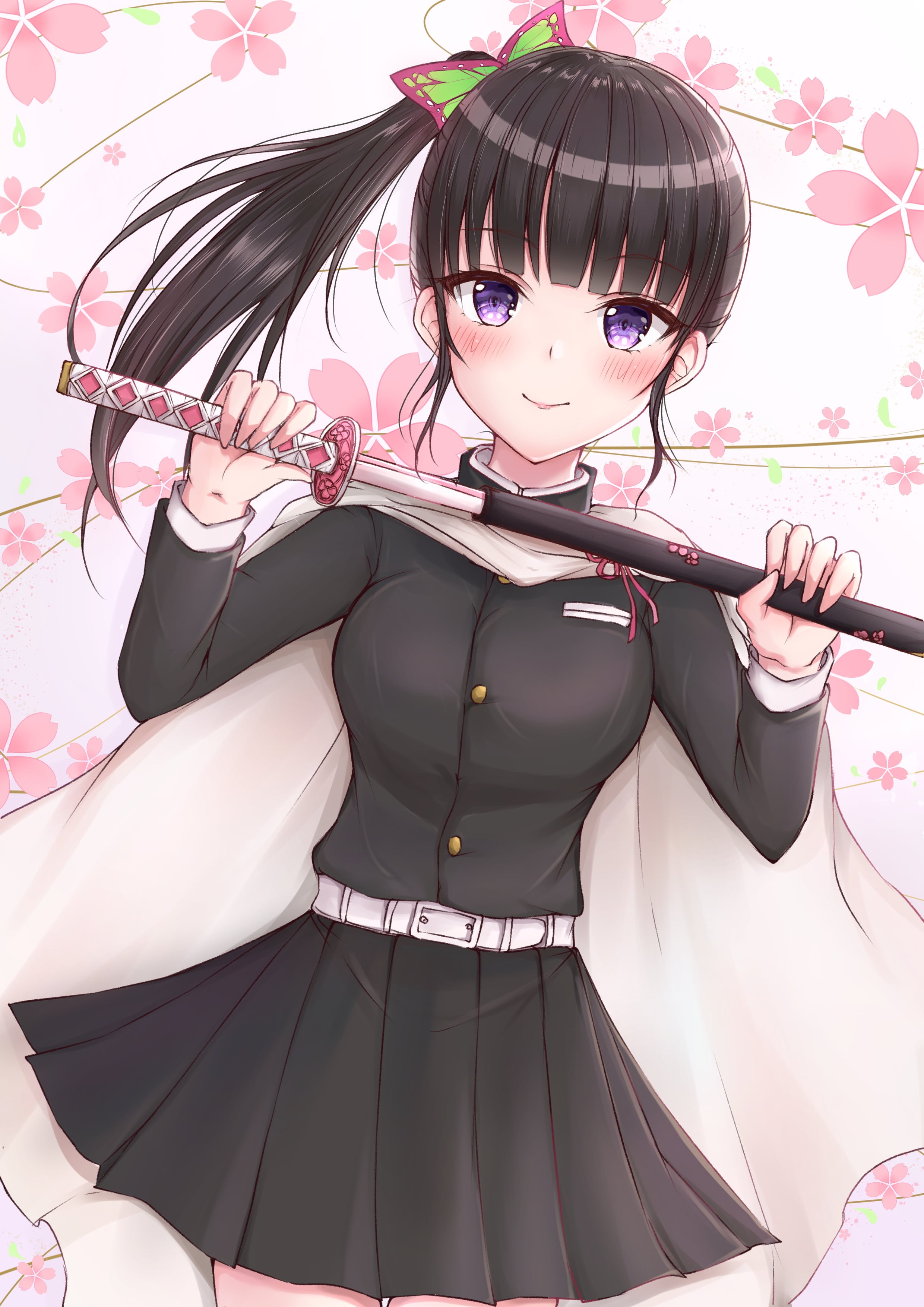 katana, Kanao Tsuyuri, 2K, Kimetsu no Yaiba, anime girls, Phone HD Wallpaper