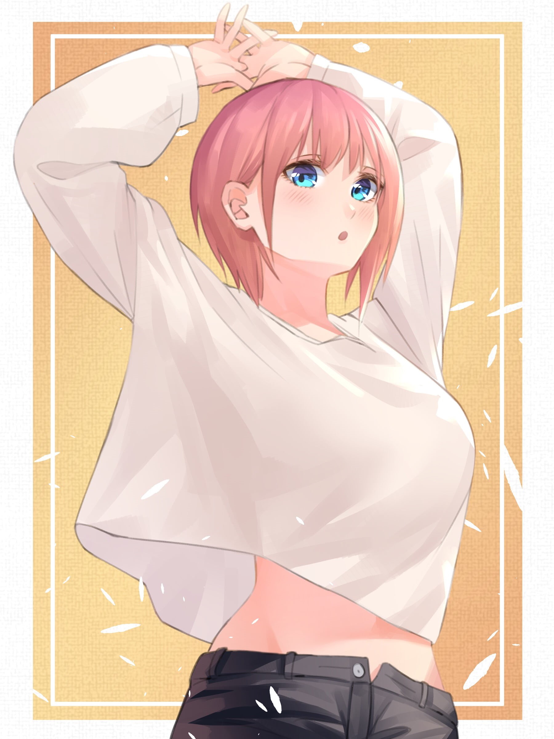 pink hair, blue eyes, Nakano, digital art, short hair, anime girls, 1080P, Ichika, 5-toubun no Hanayome, Phone HD Wallpaper